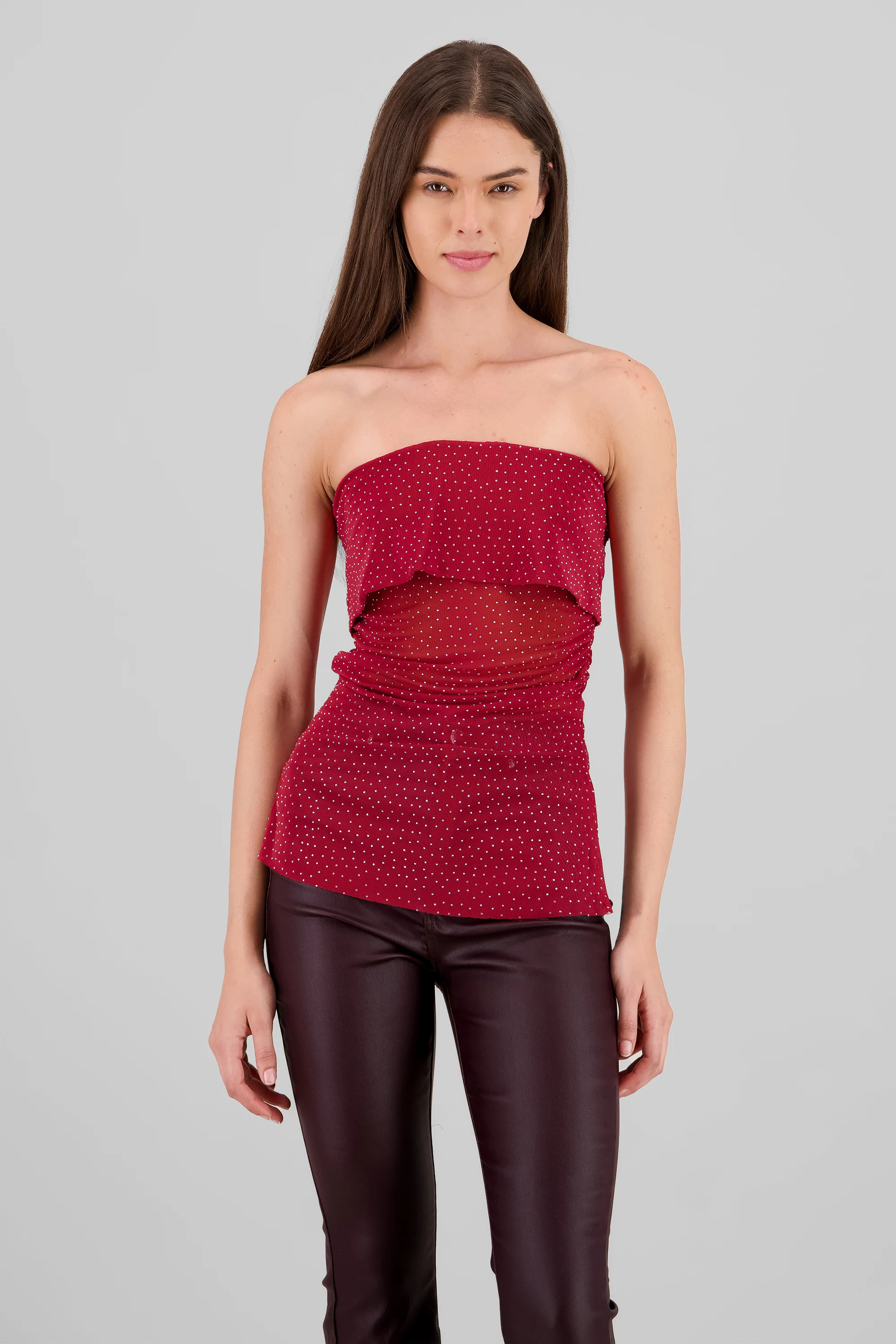 Top strapless brillos mesh