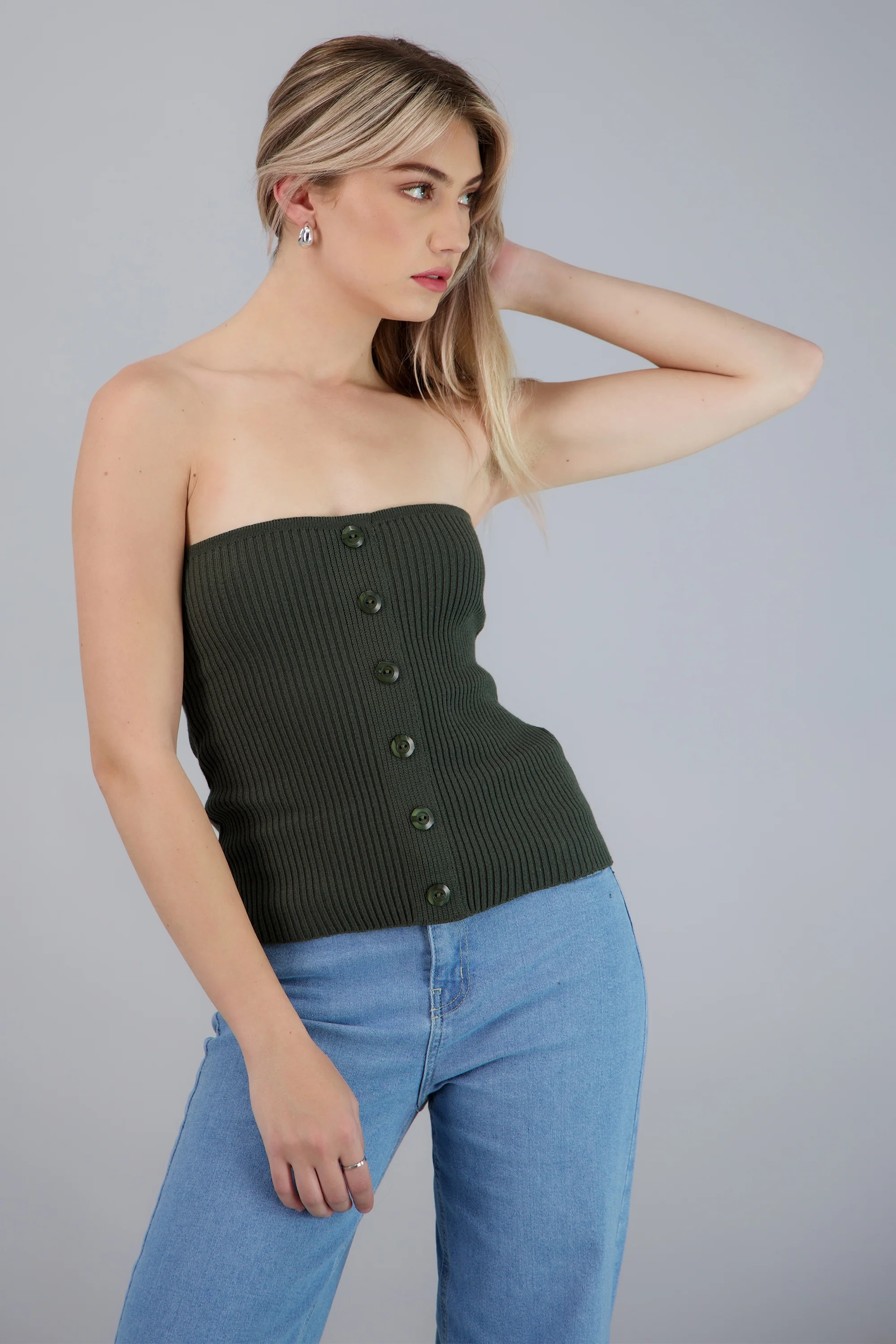 Top strapless detalle botones