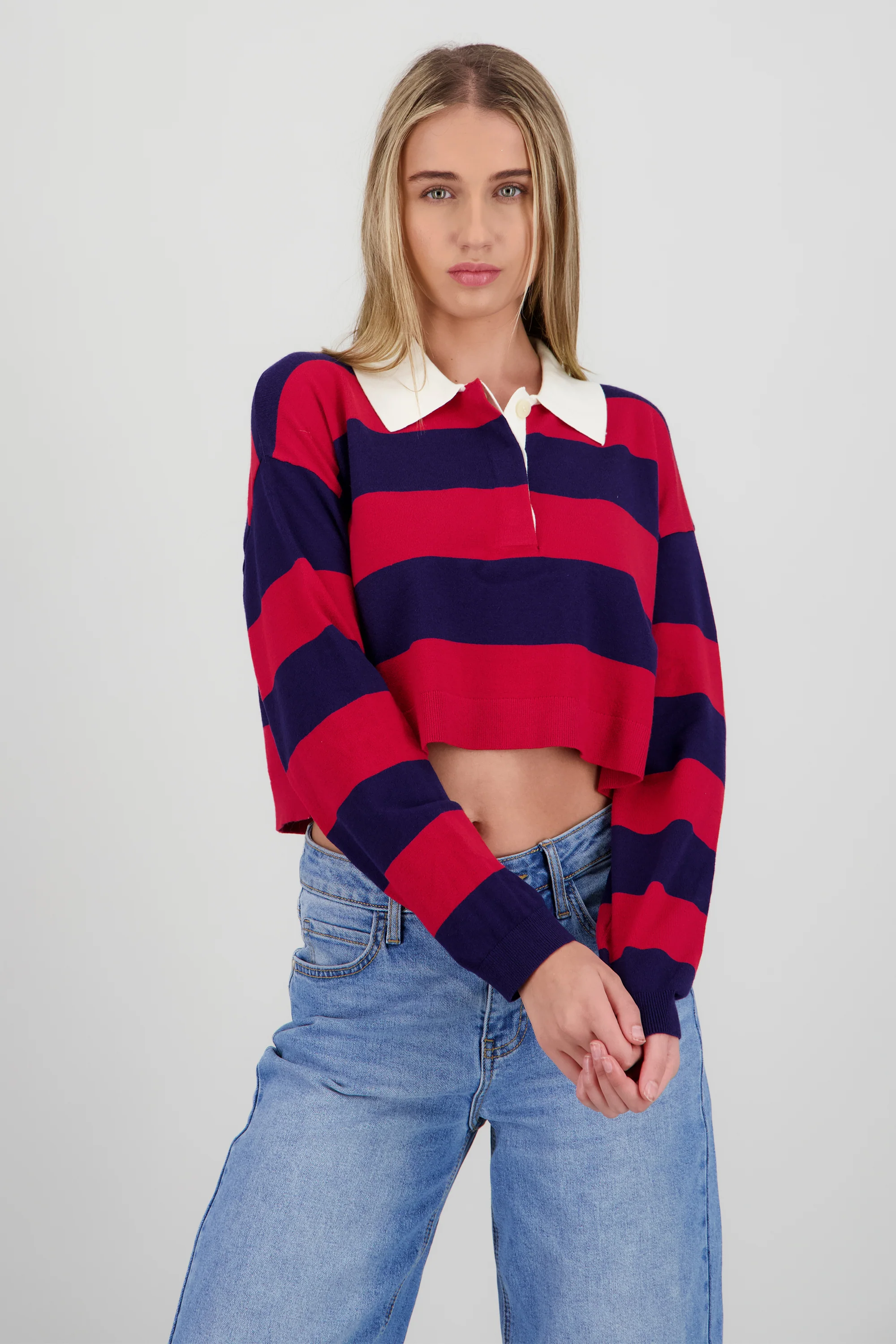 Top tejido de cuello polo con rayas - Image 2