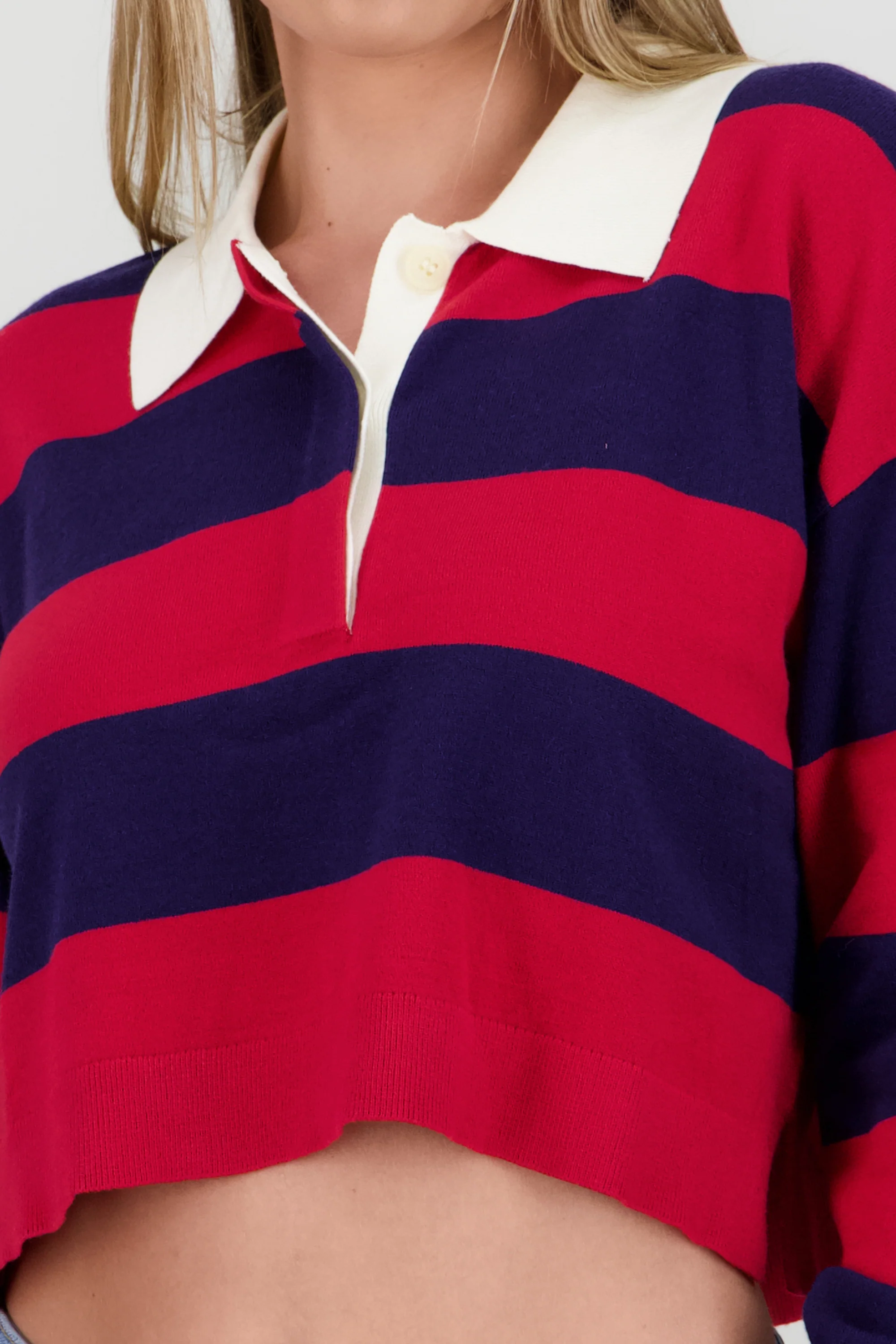 Top tejido de cuello polo con rayas - Image 5