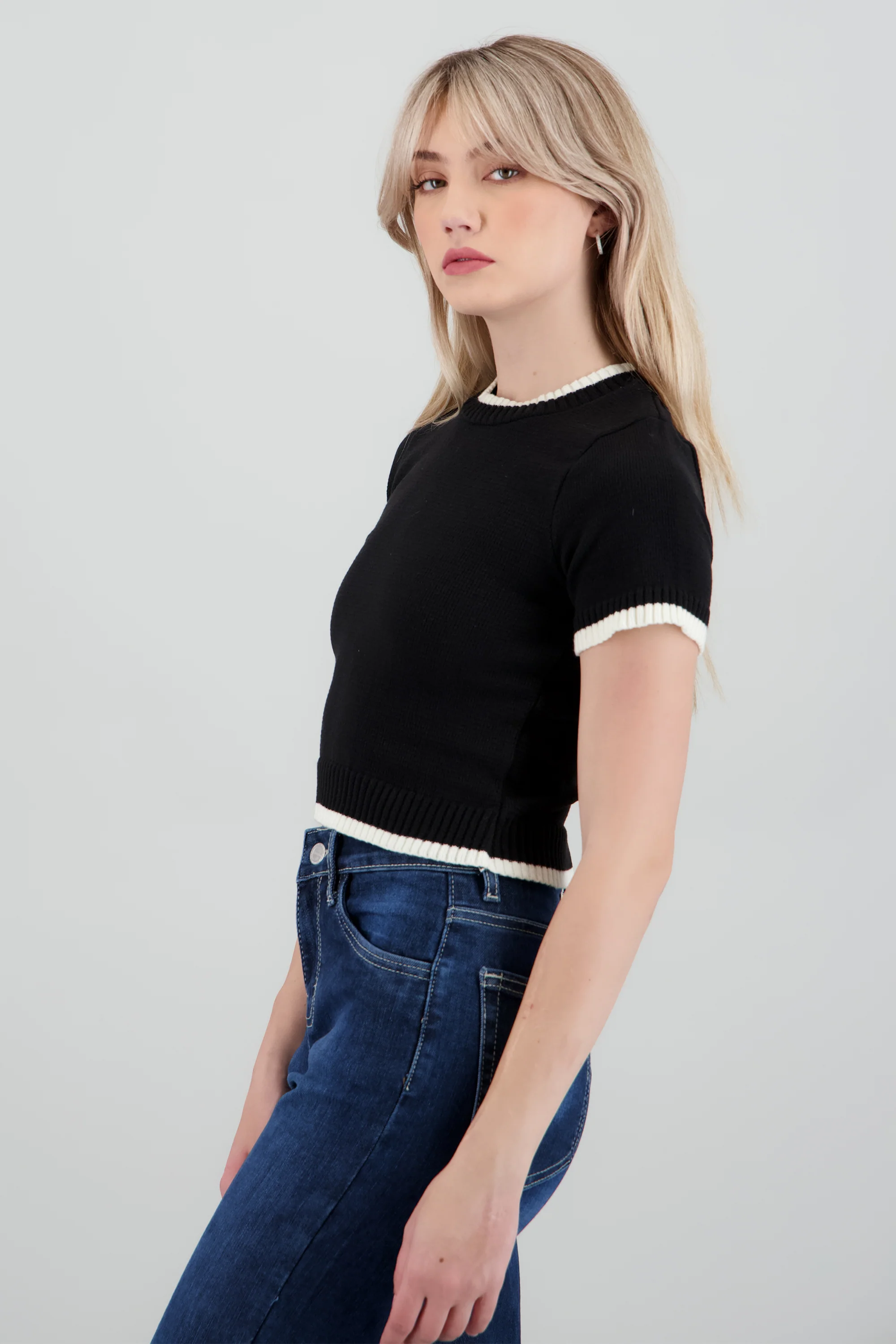 Top tejido manga corta contraste - Image 3