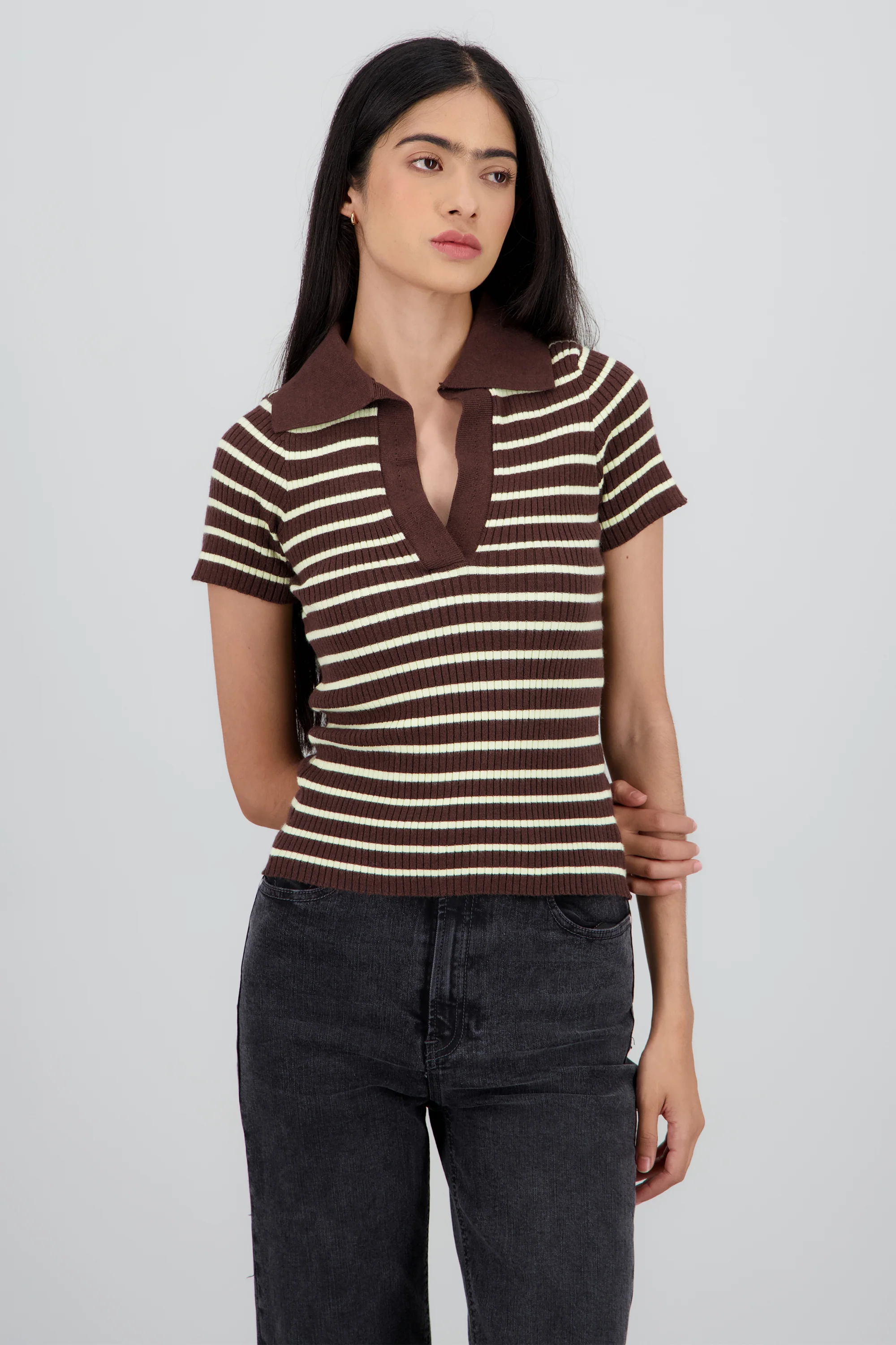 Top tejido polo contraste cuello rayas - Image 2