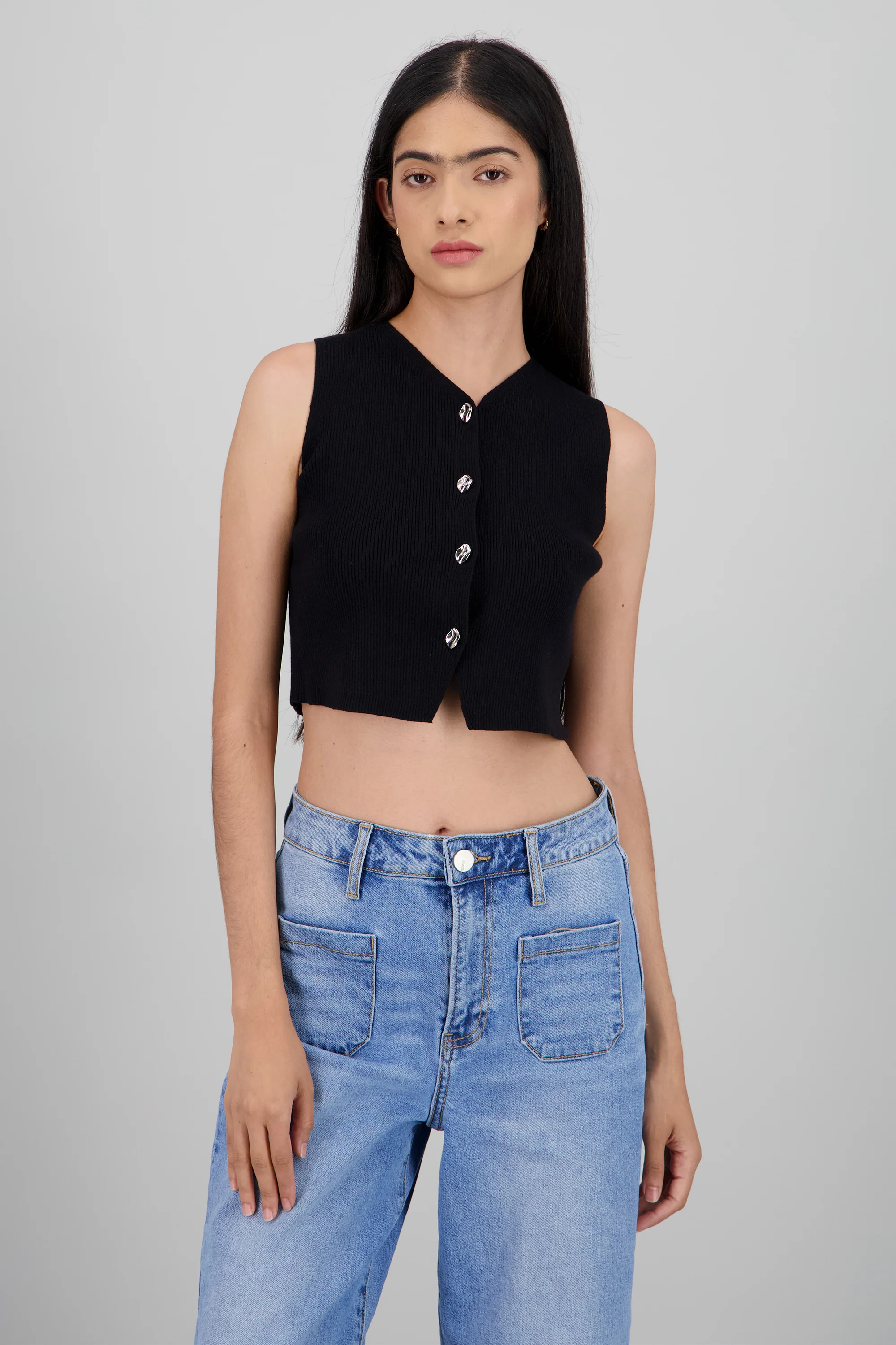 Top tejido rib con botones