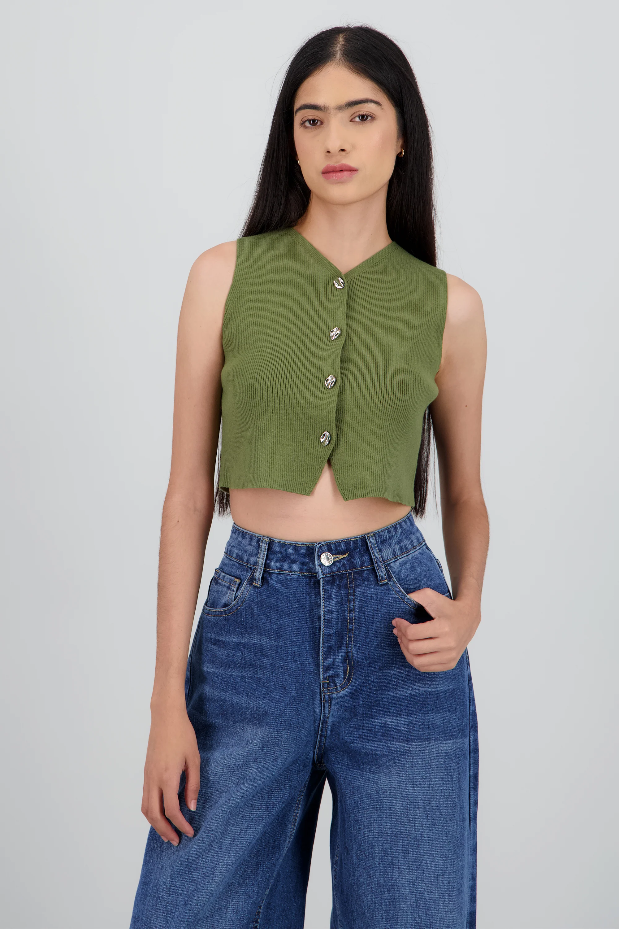 Top tejido rib con botones