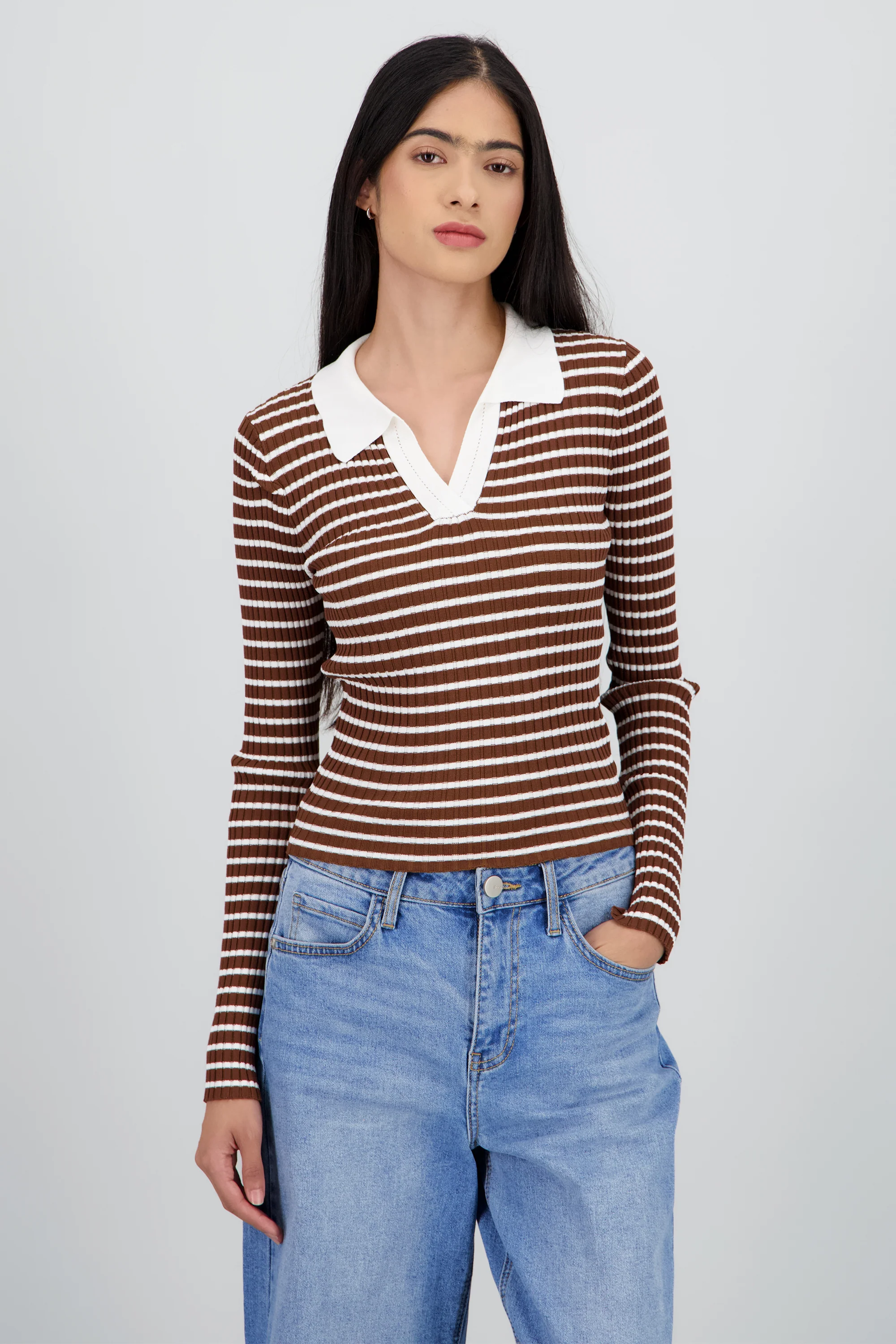 Top tipo polo manga larga rayas detalle cuello - Image 2