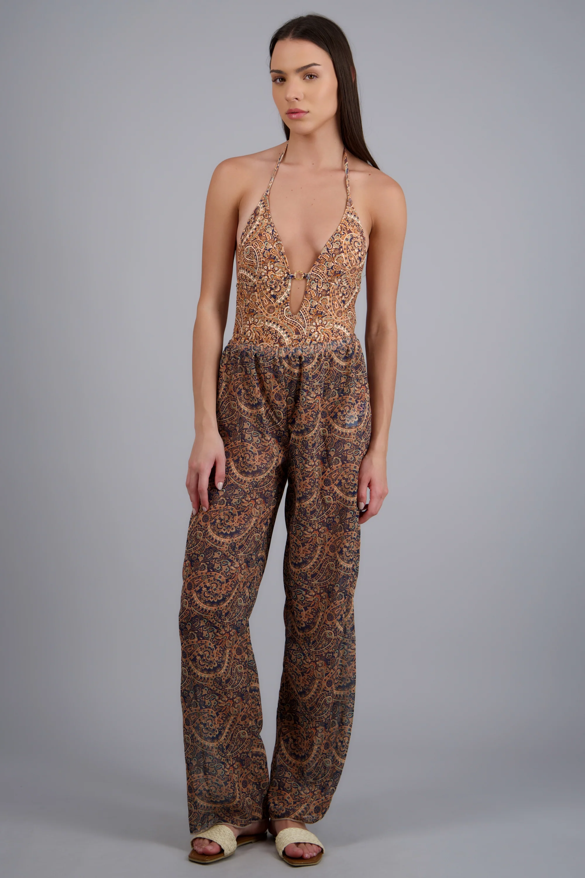 Traje de baño estampado con salida pantalon