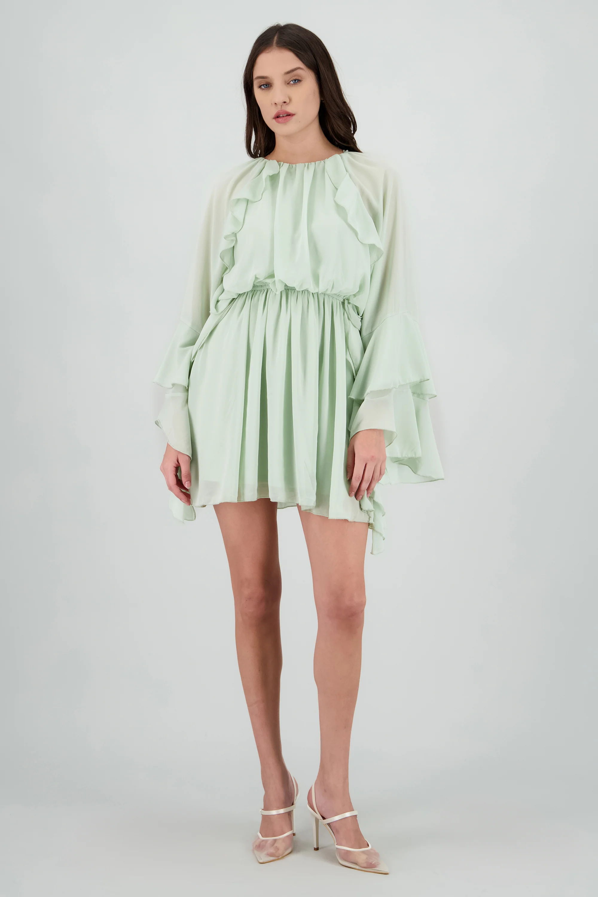 Vestido boho de manga larga con detalle de olanes