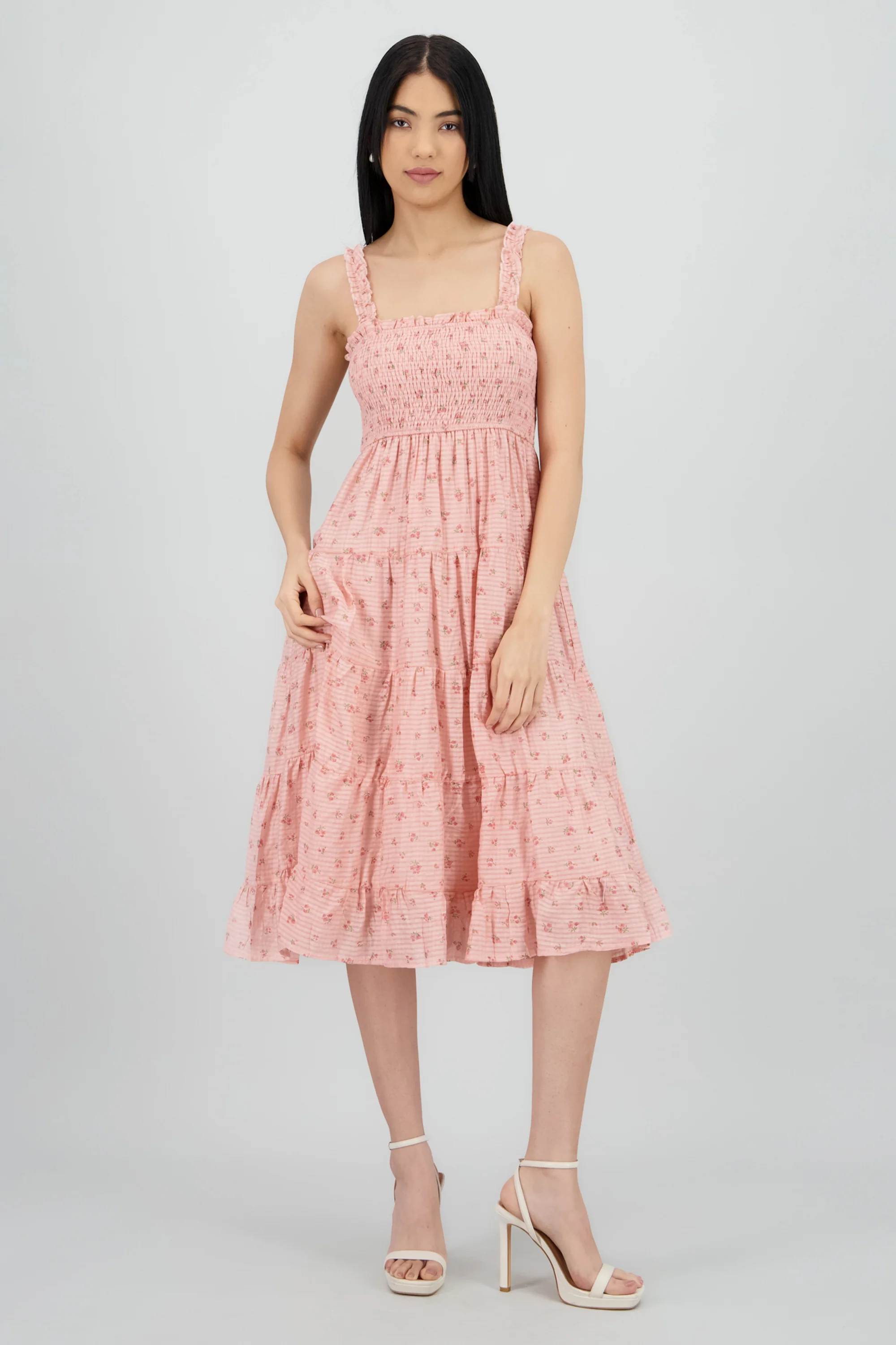 Vestido con smocking estampado de flores