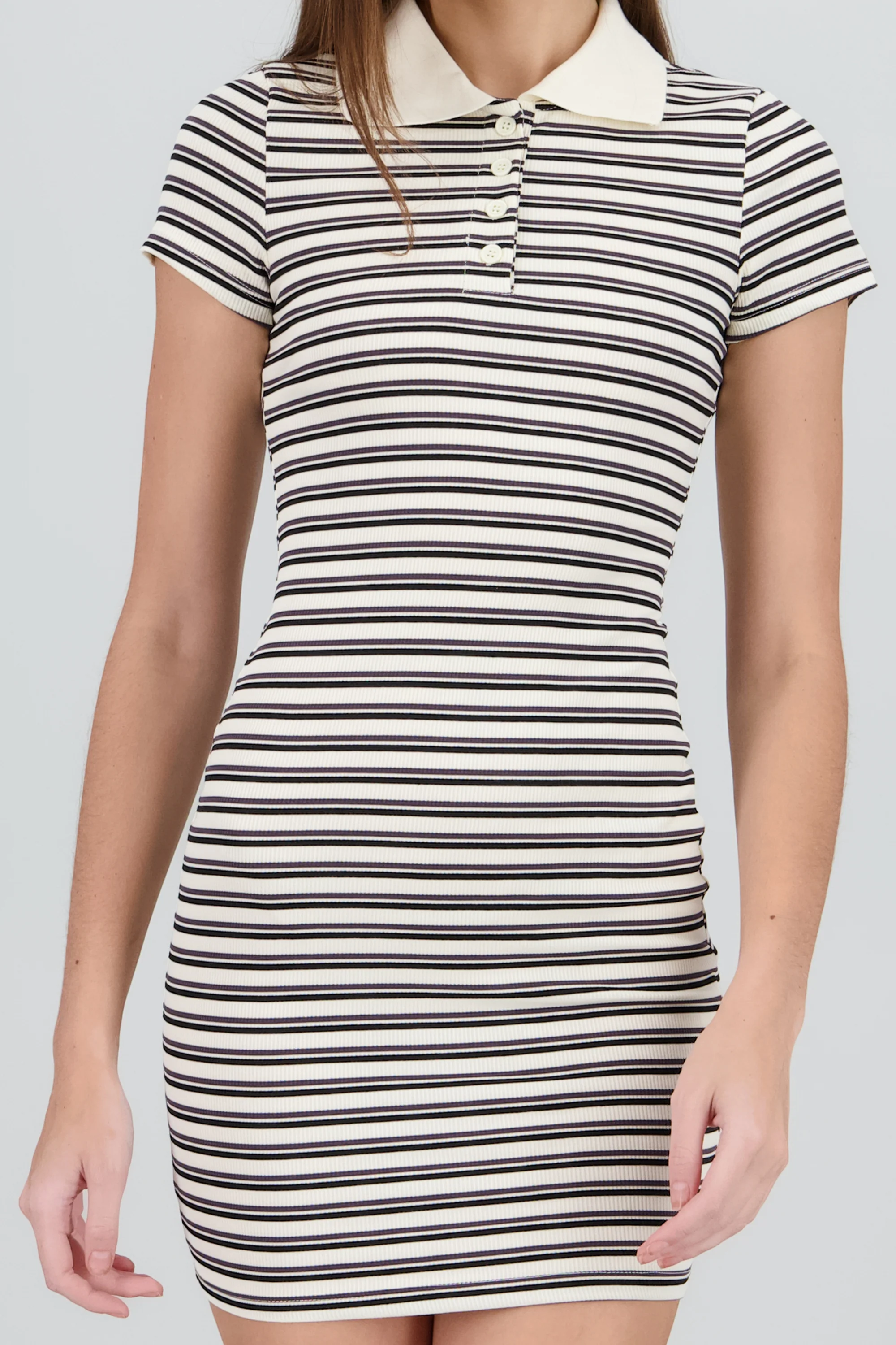 Vestido cuello polo rib rayas - Image 5