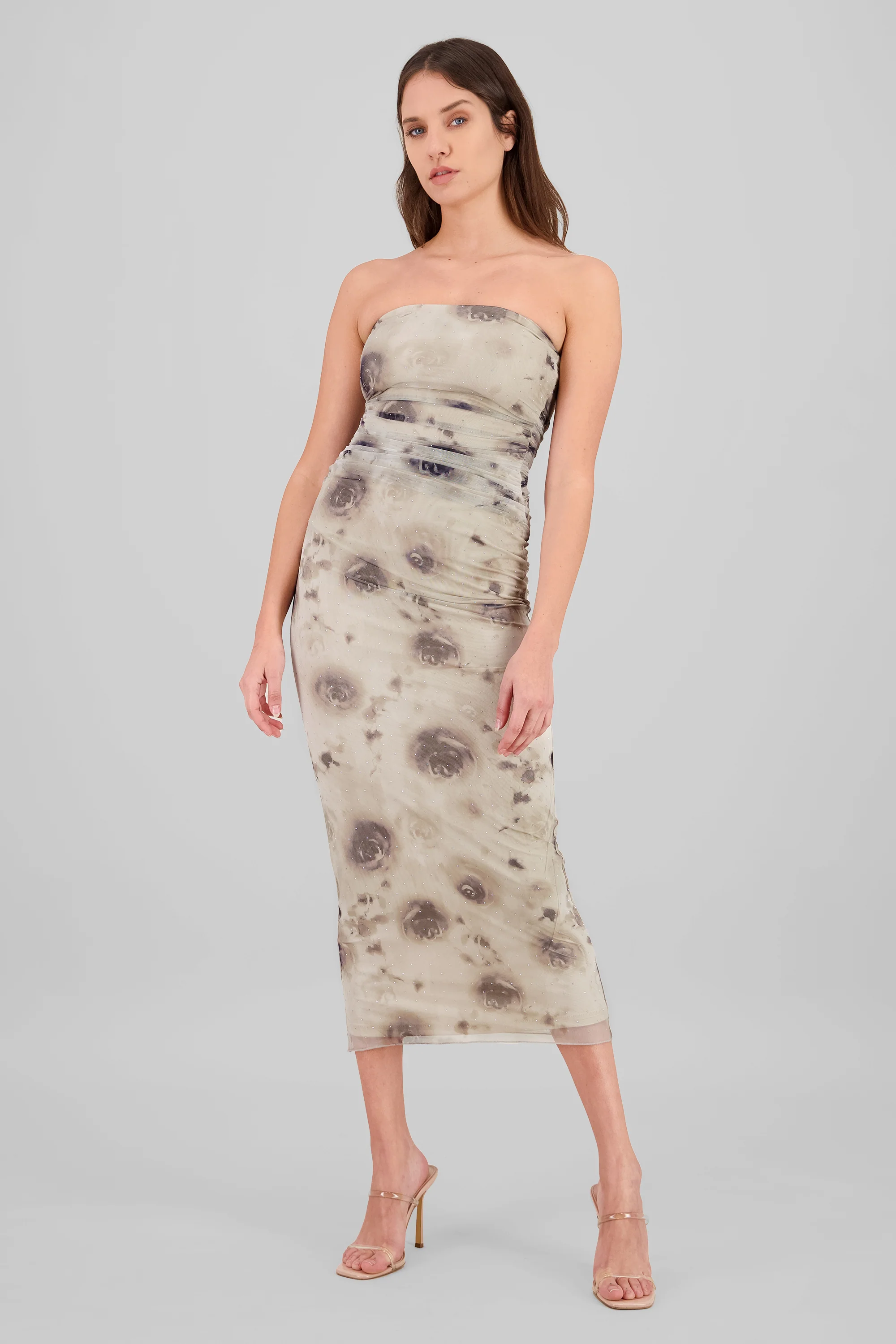 Vestido flores mesh brillos