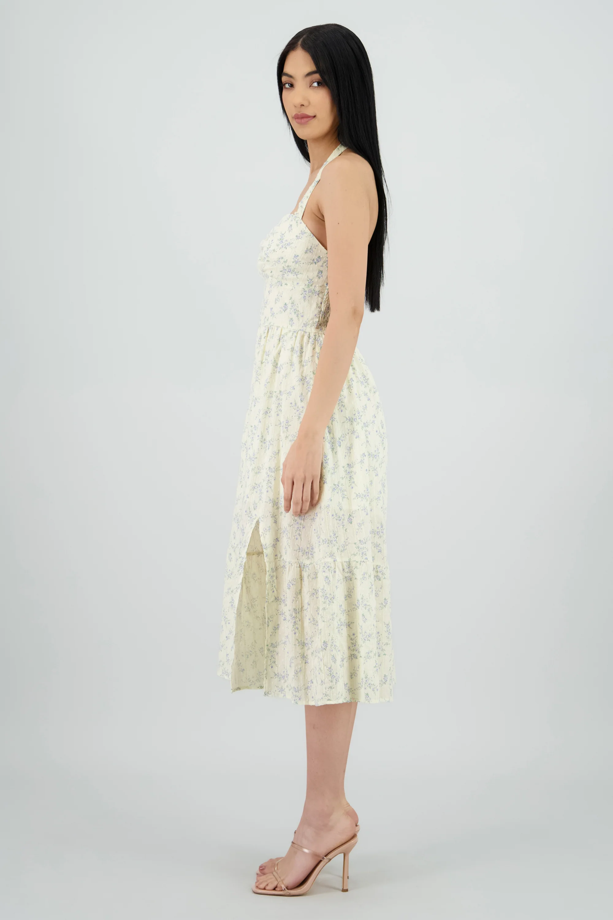 Vestido halter tela con textura estampado flores - Image 3