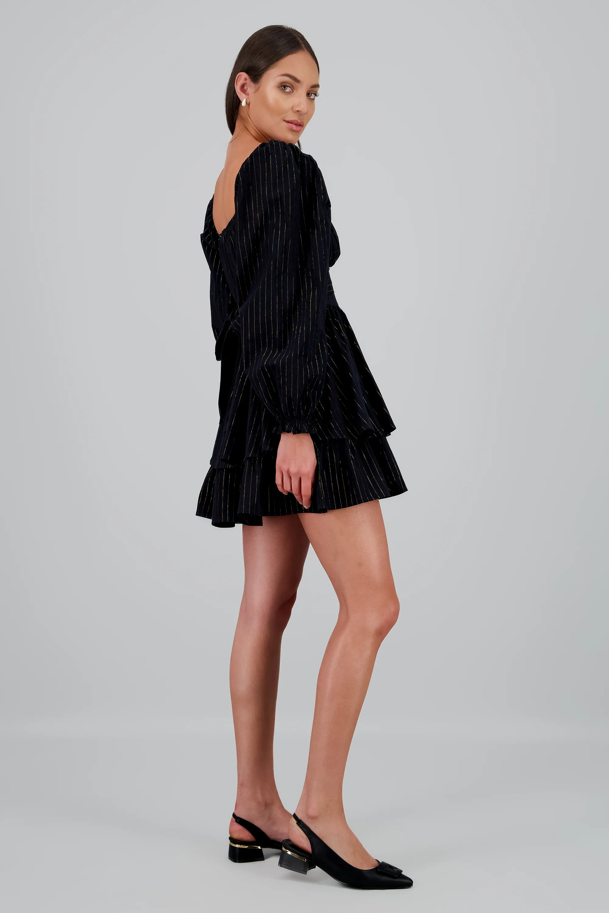 Vestido liso de lino con lineas en lurex - Image 3