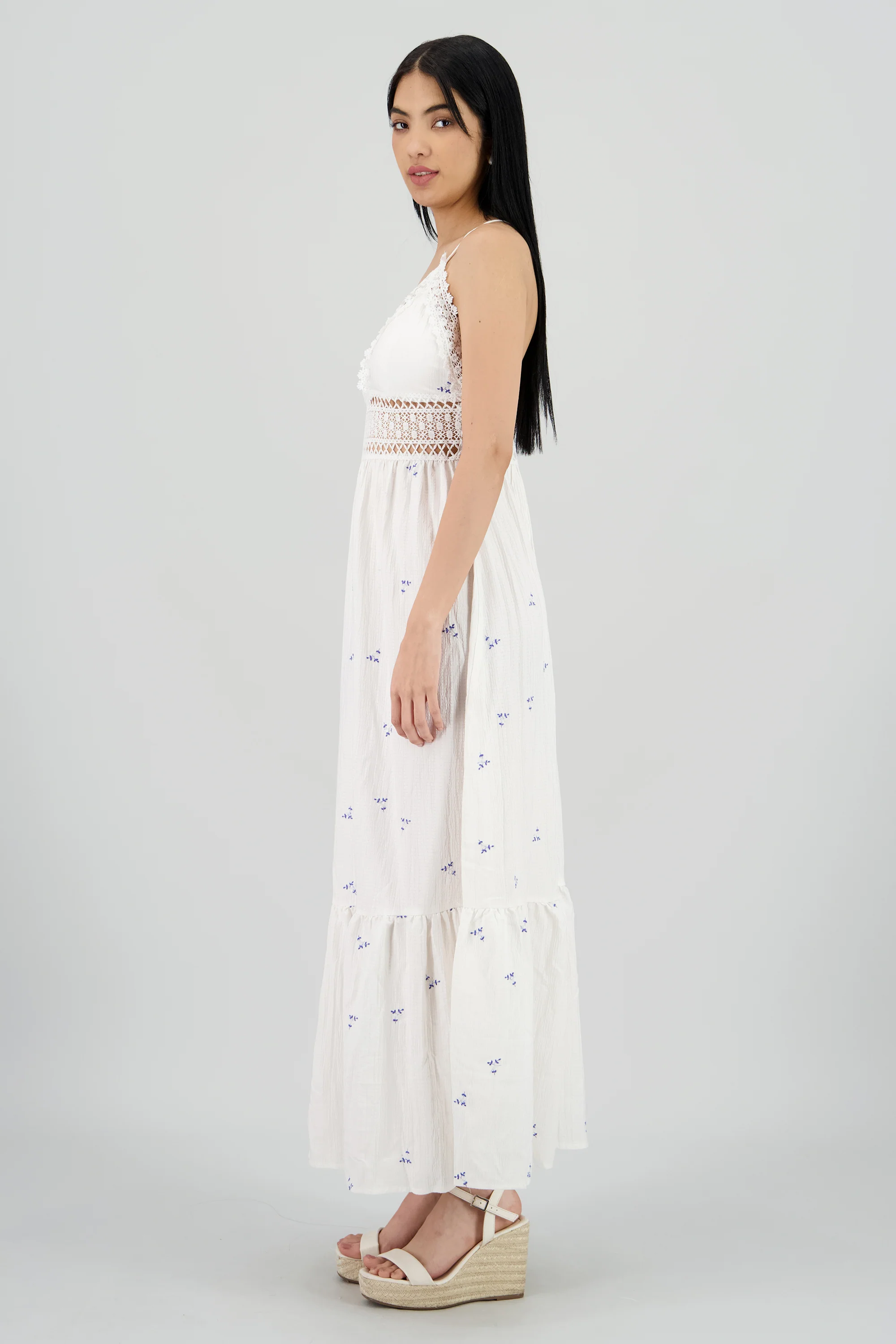 Vestido maxi con bordado de flores y crochet - Image 3