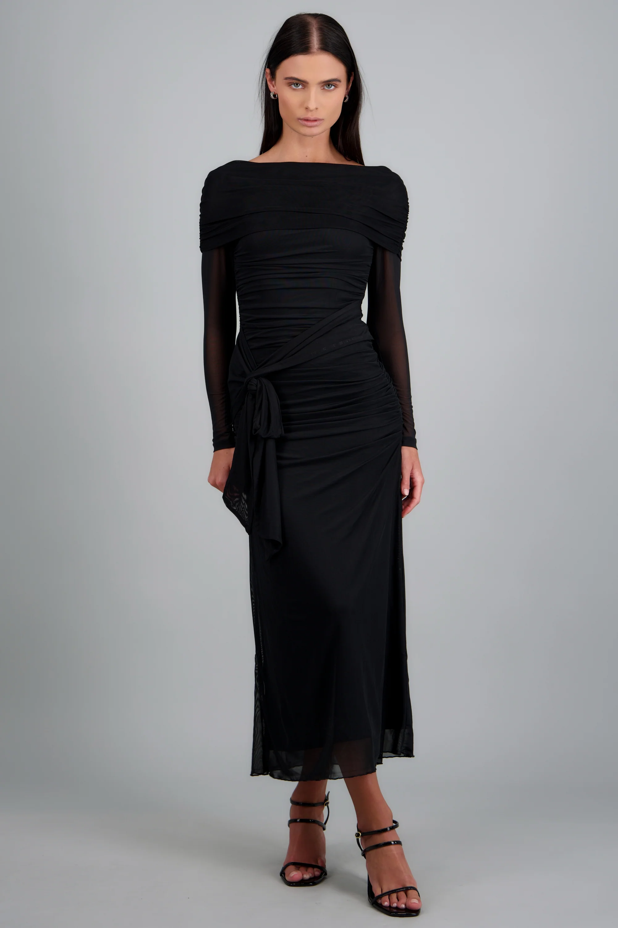 Vestido maxi de mesh con nudo