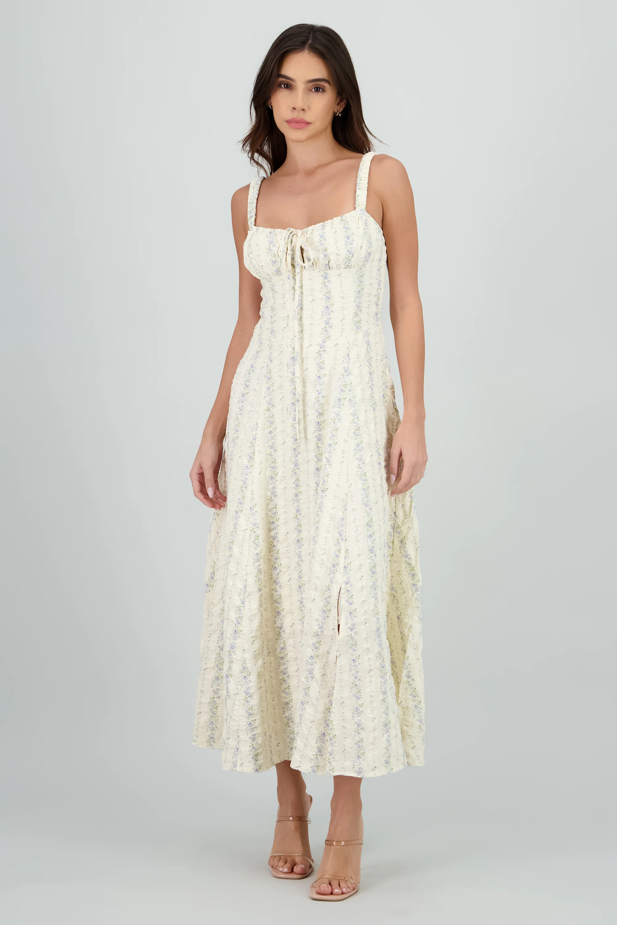Vestido maxi escote plisado flores - Image 2