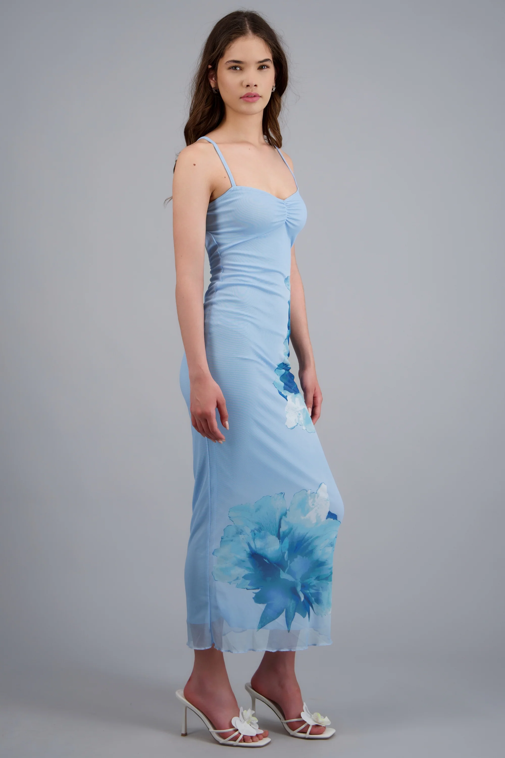Vestido maxi estampado flores mesh - Image 3