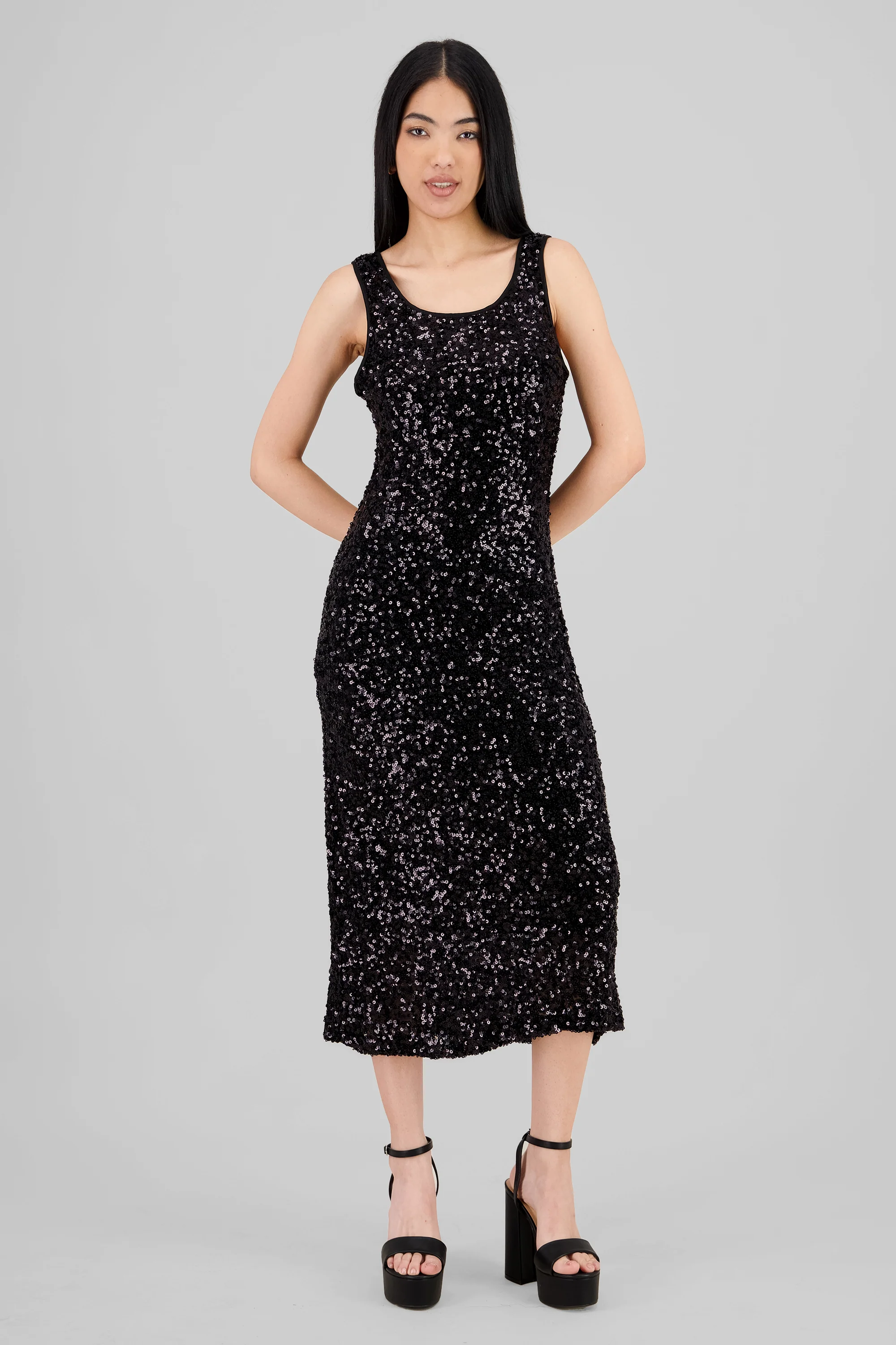 Vestido maxi lentejuelas tirantes