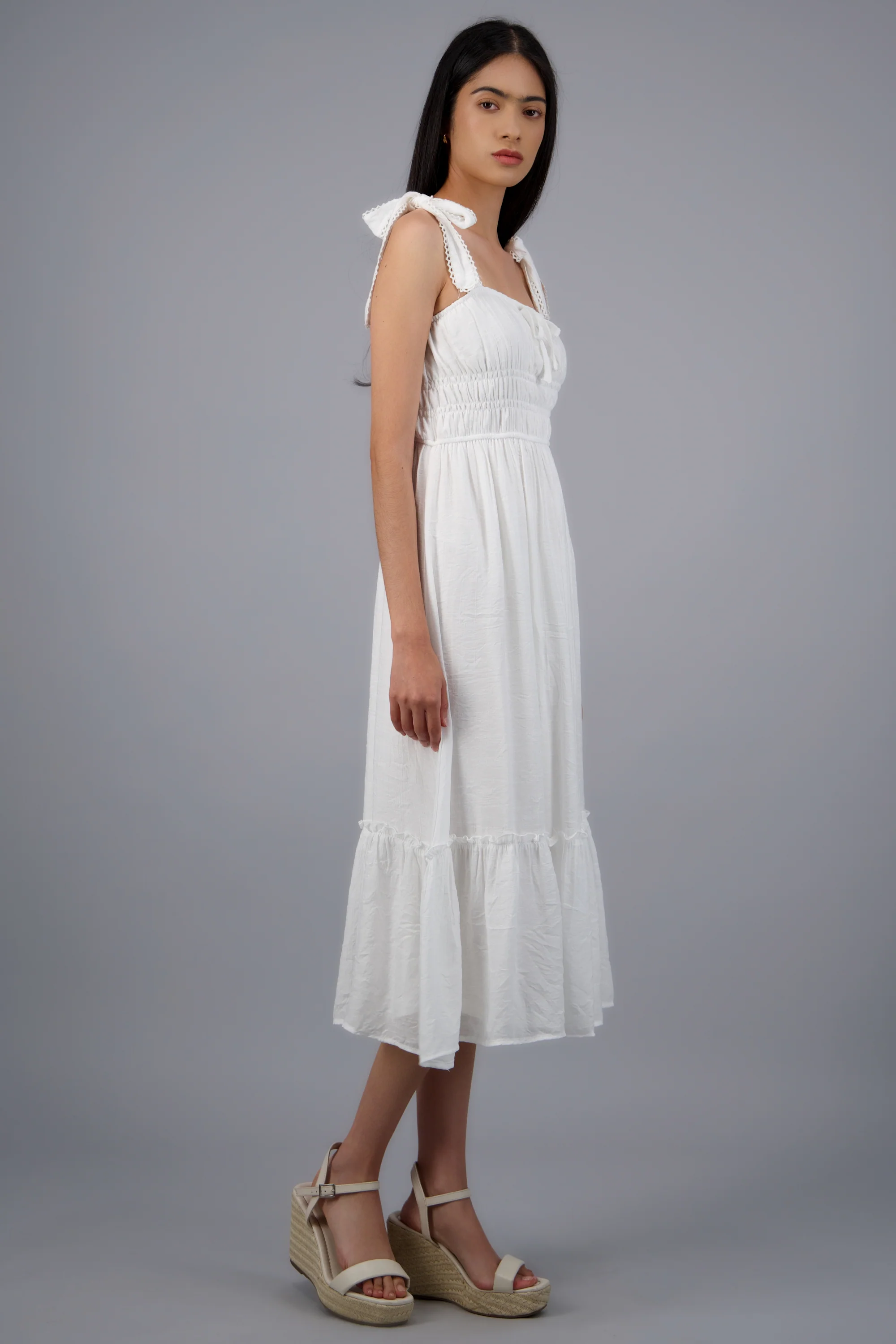 Vestido maxi liso con amarre moños - Image 2