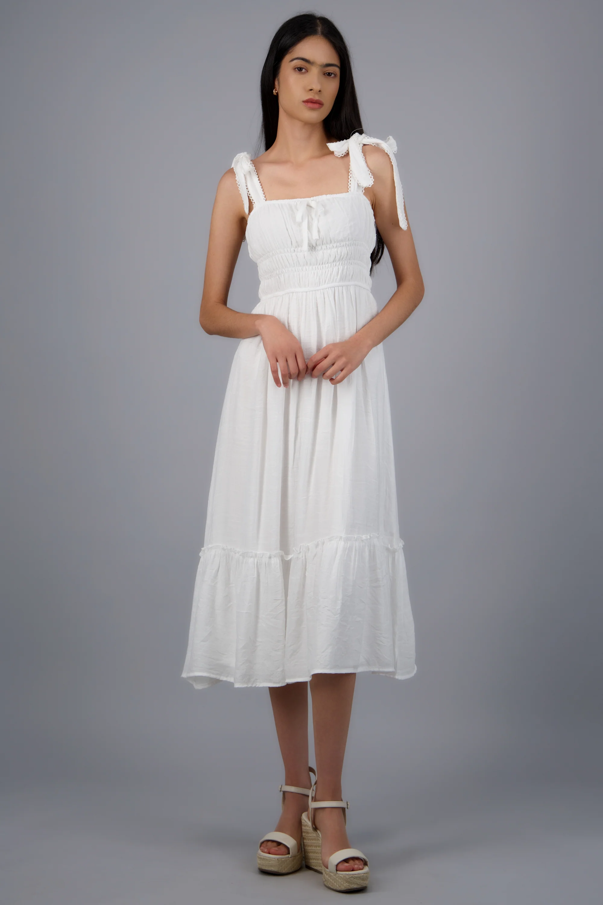Vestido maxi liso con amarre moños - Image 3