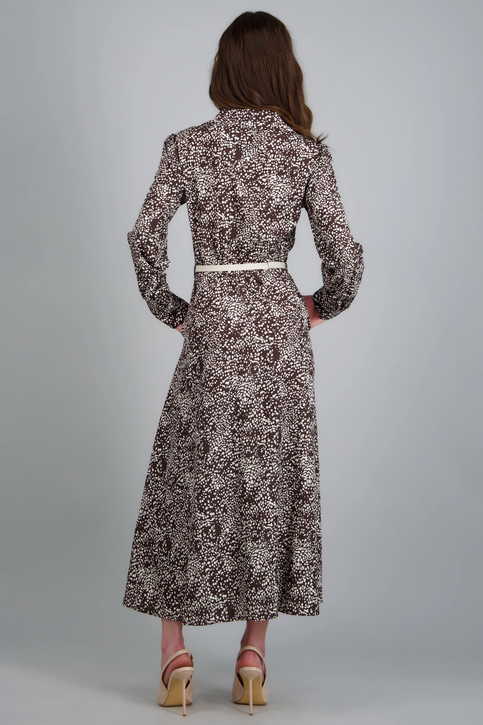 Vestido maxi manga larga estampado con cinto - Image 4