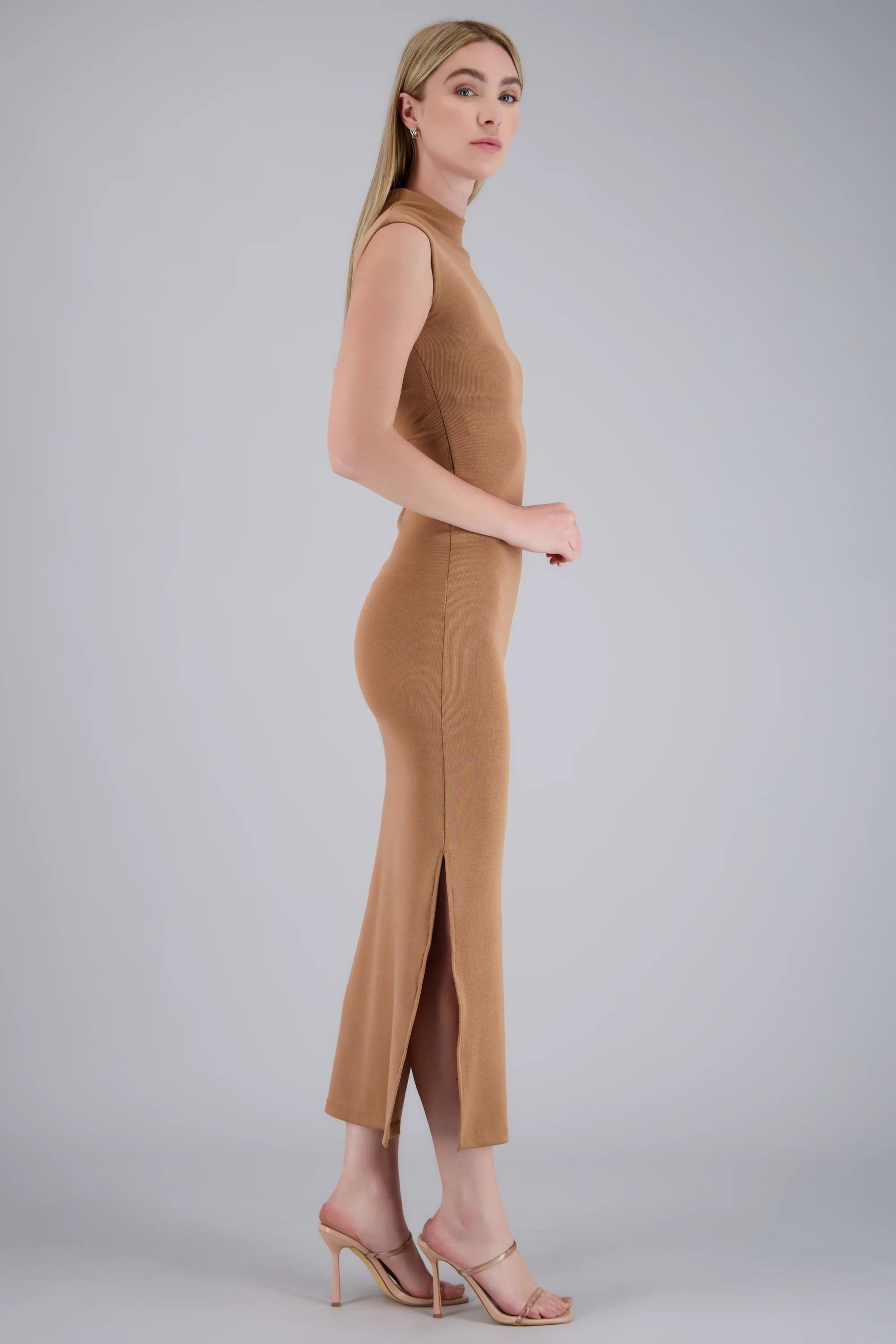 Vestido maxi rib manga corta con abertura Hypsters - Image 3