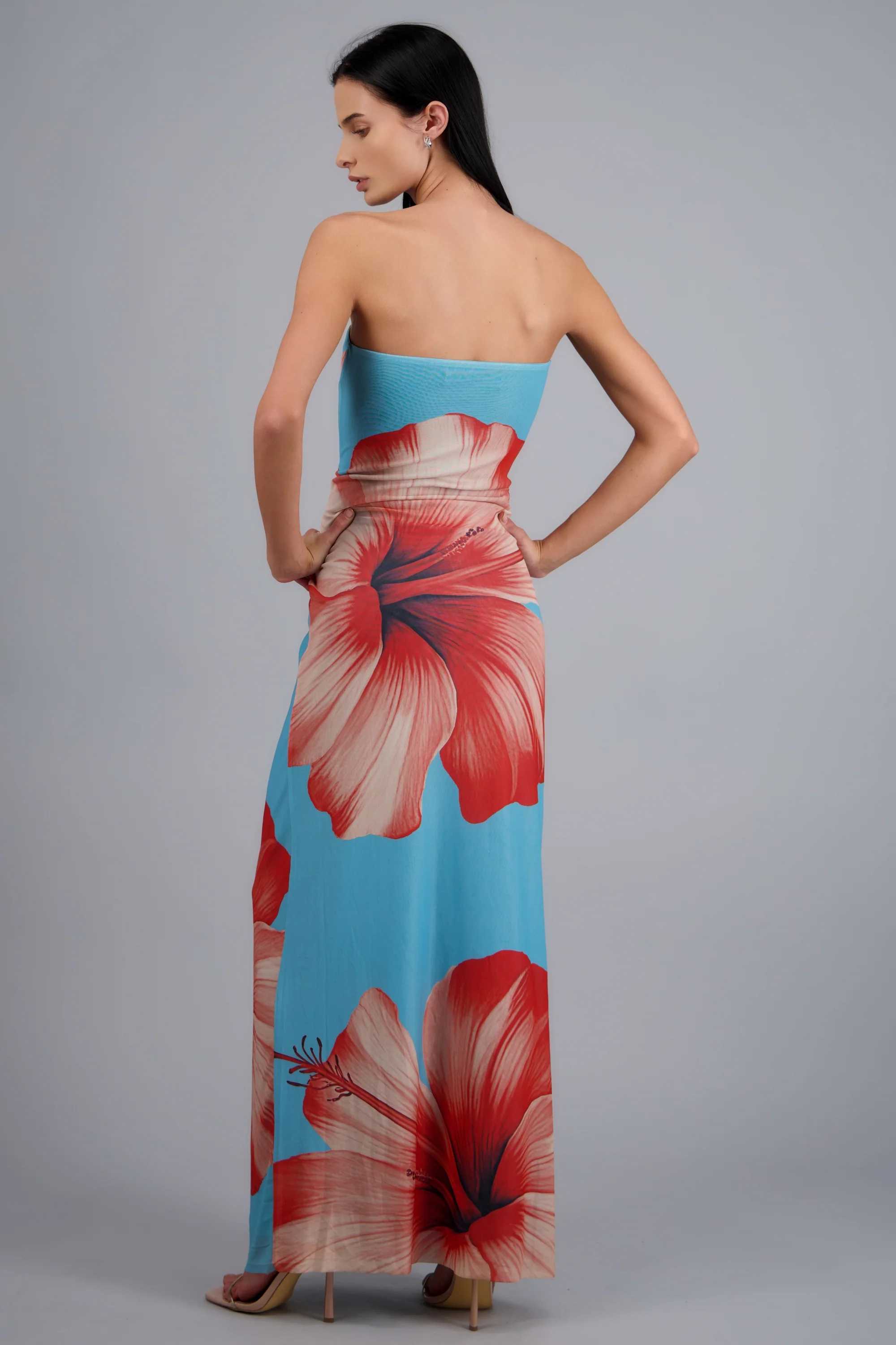 Vestido maxi strapples mesh flores - Image 4