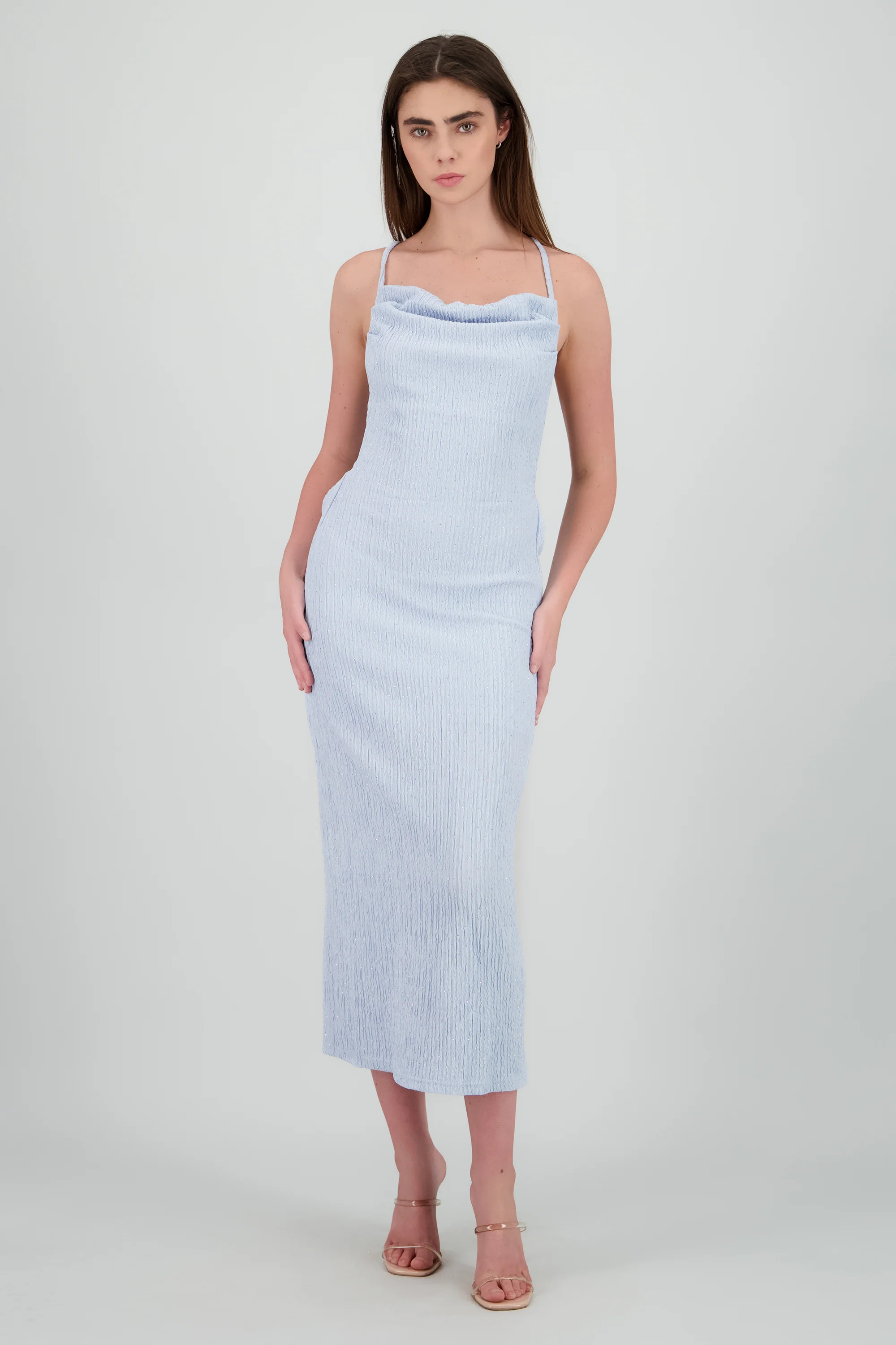 Vestido maxi textura brillos