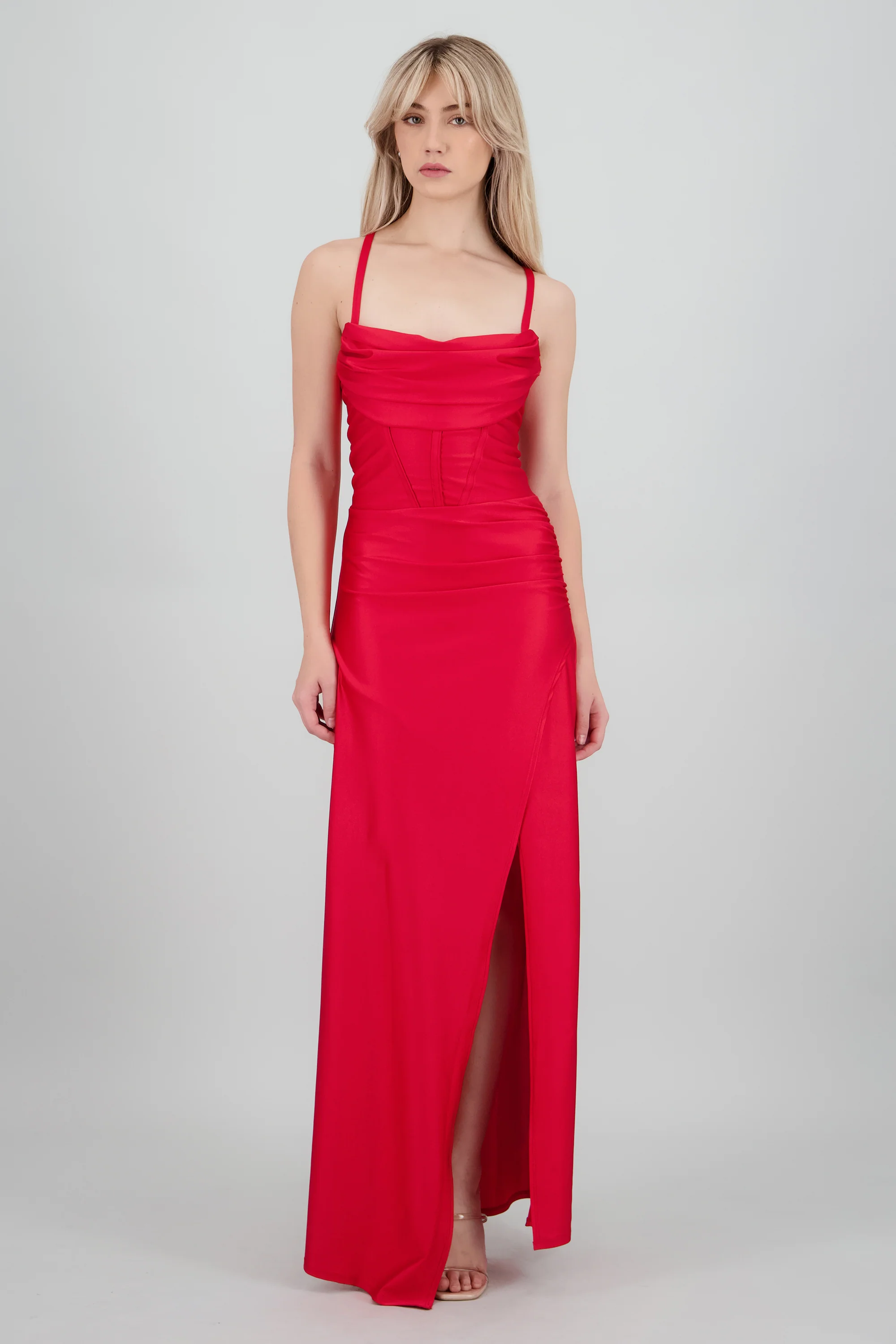Vestido maxi tirantes drapeado