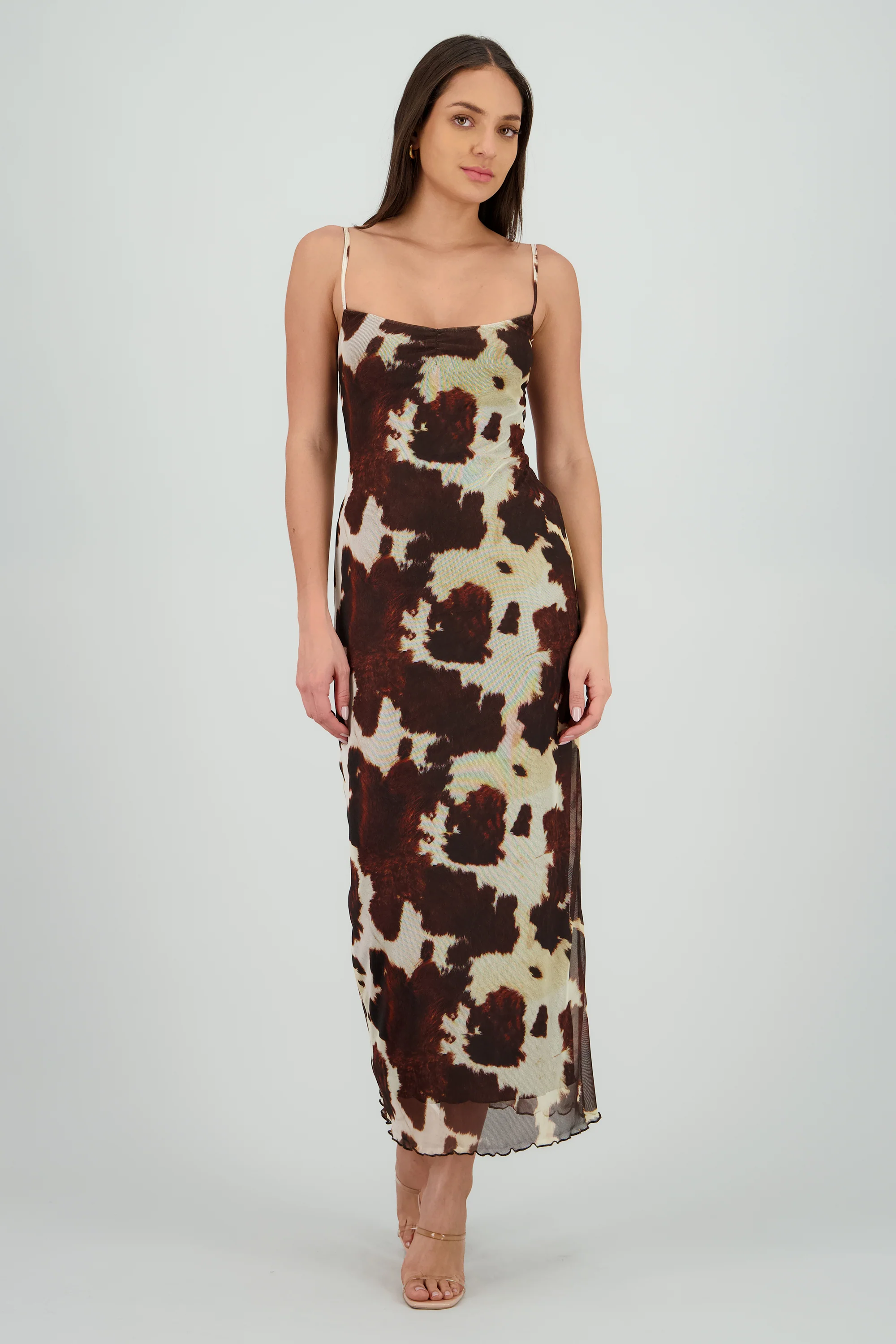Vestido midi escote v animal print
