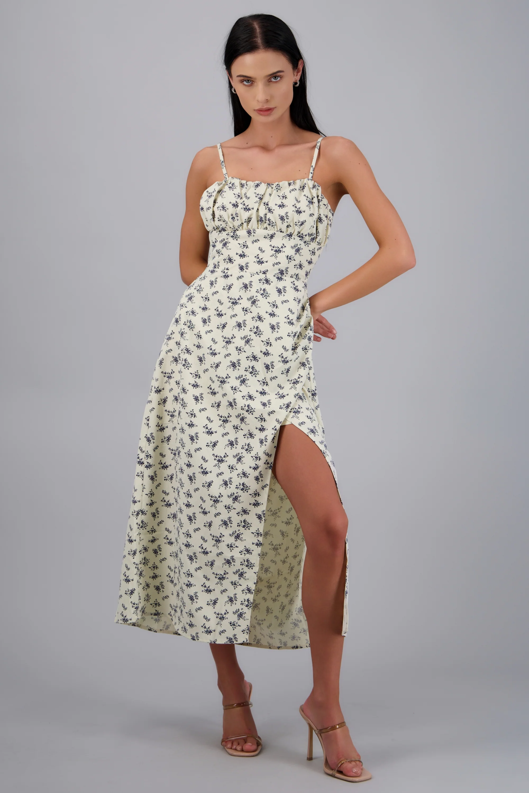 Vestido midi flores con abertura - Image 2