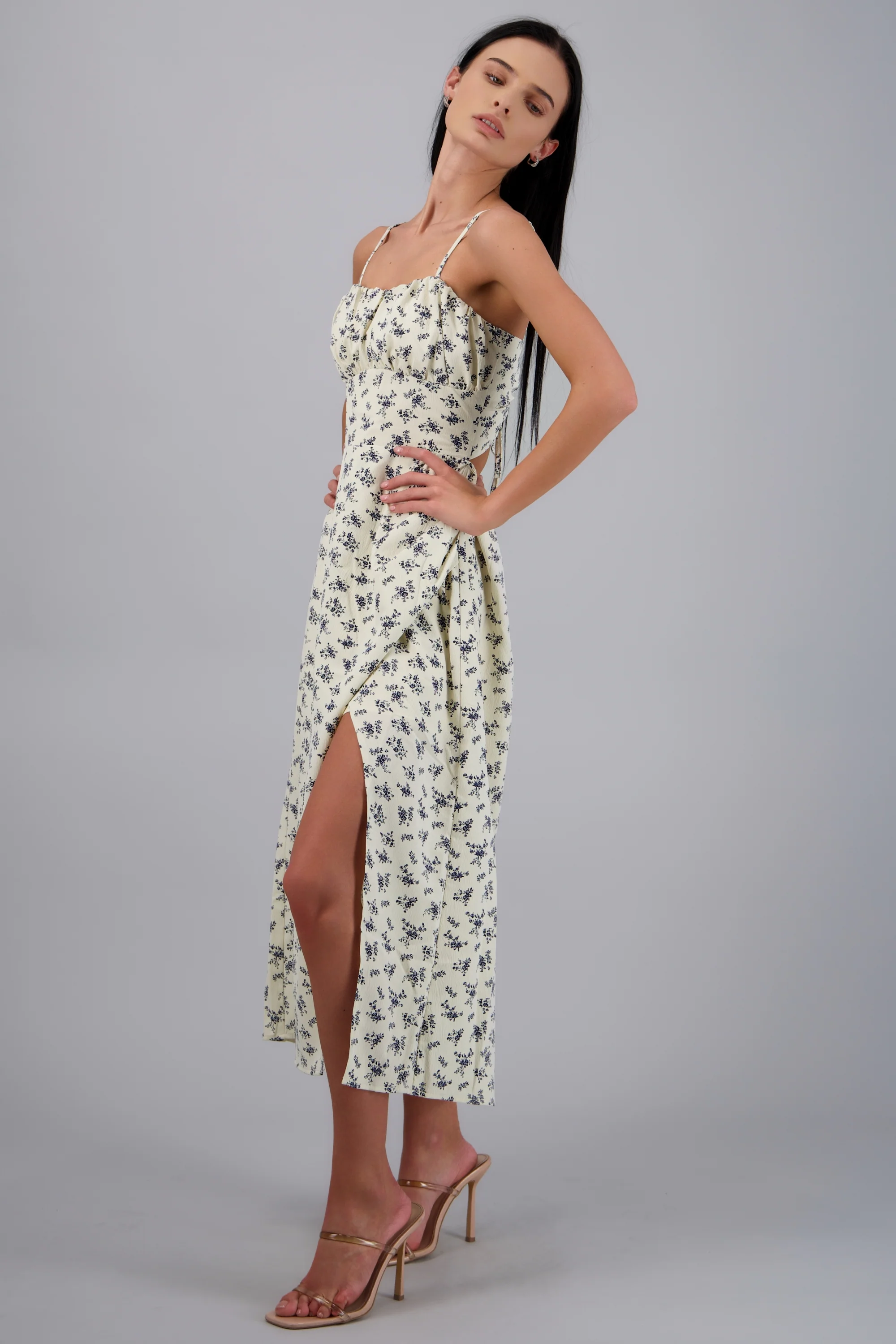 Vestido midi flores con abertura - Image 3
