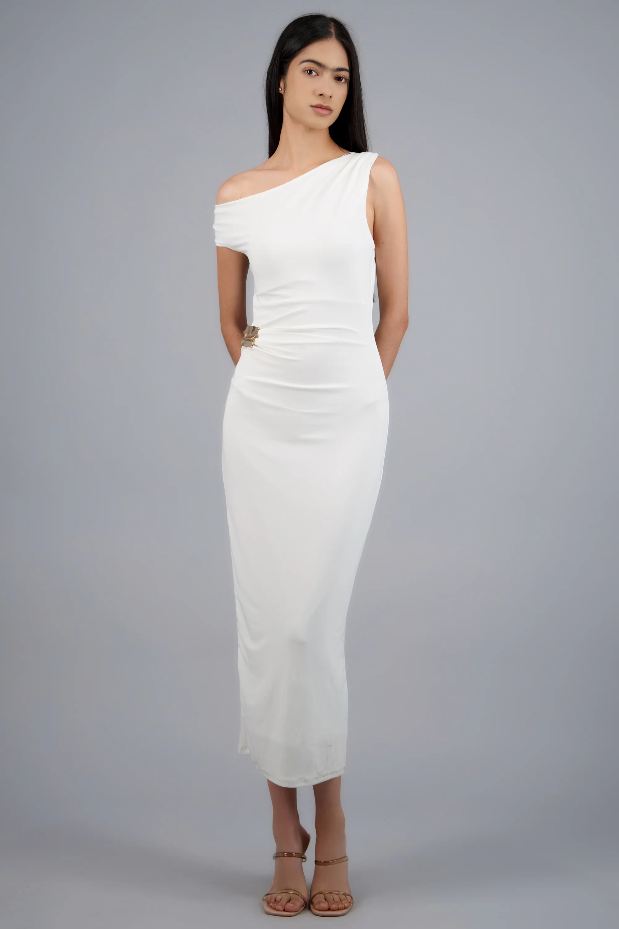 Vestido midi liso detalle hebilla - Image 3