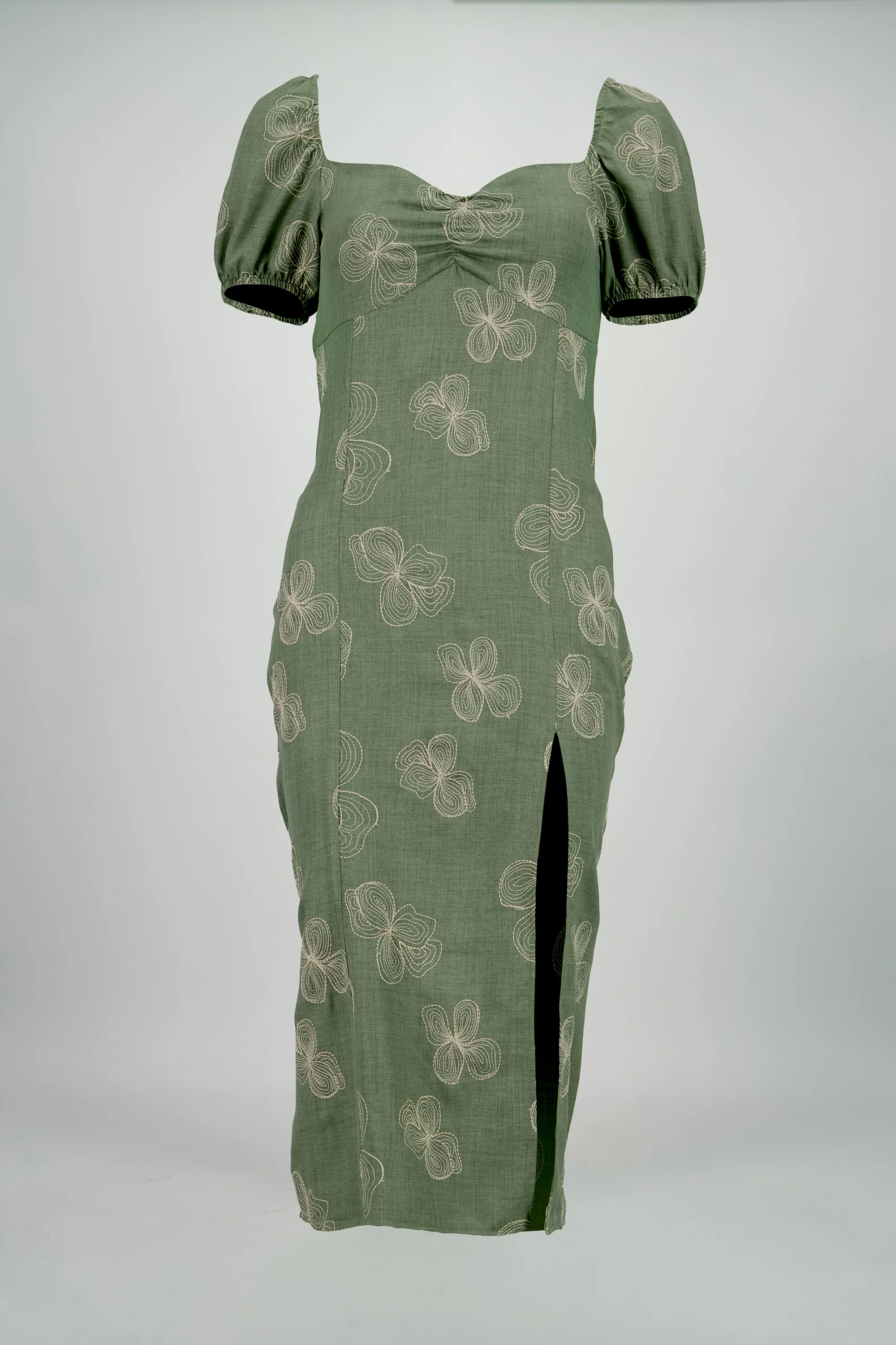 Vestido midi manga abullonada frunces - Image 6