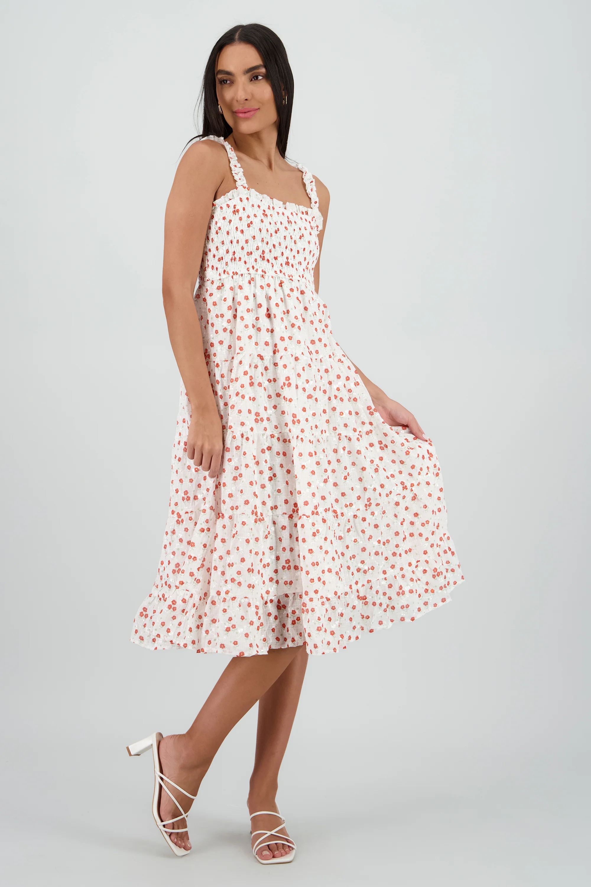 Vestido midi smocked flores bordados - Image 3