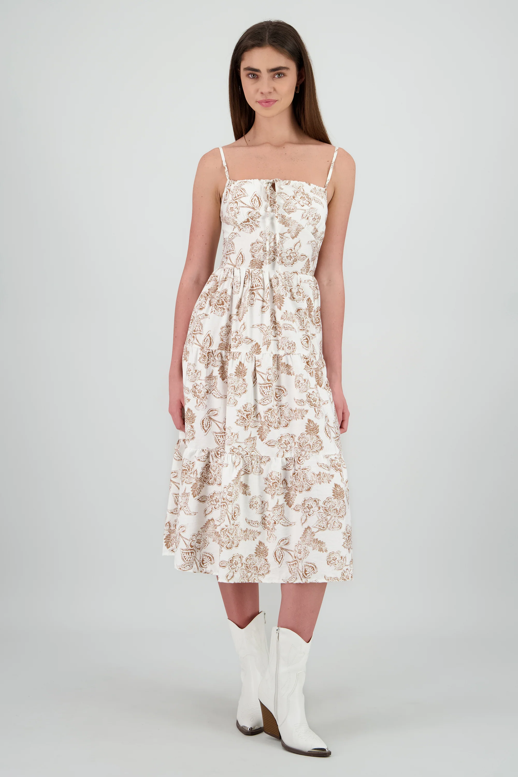 Vestido midi tirantes estampado flores