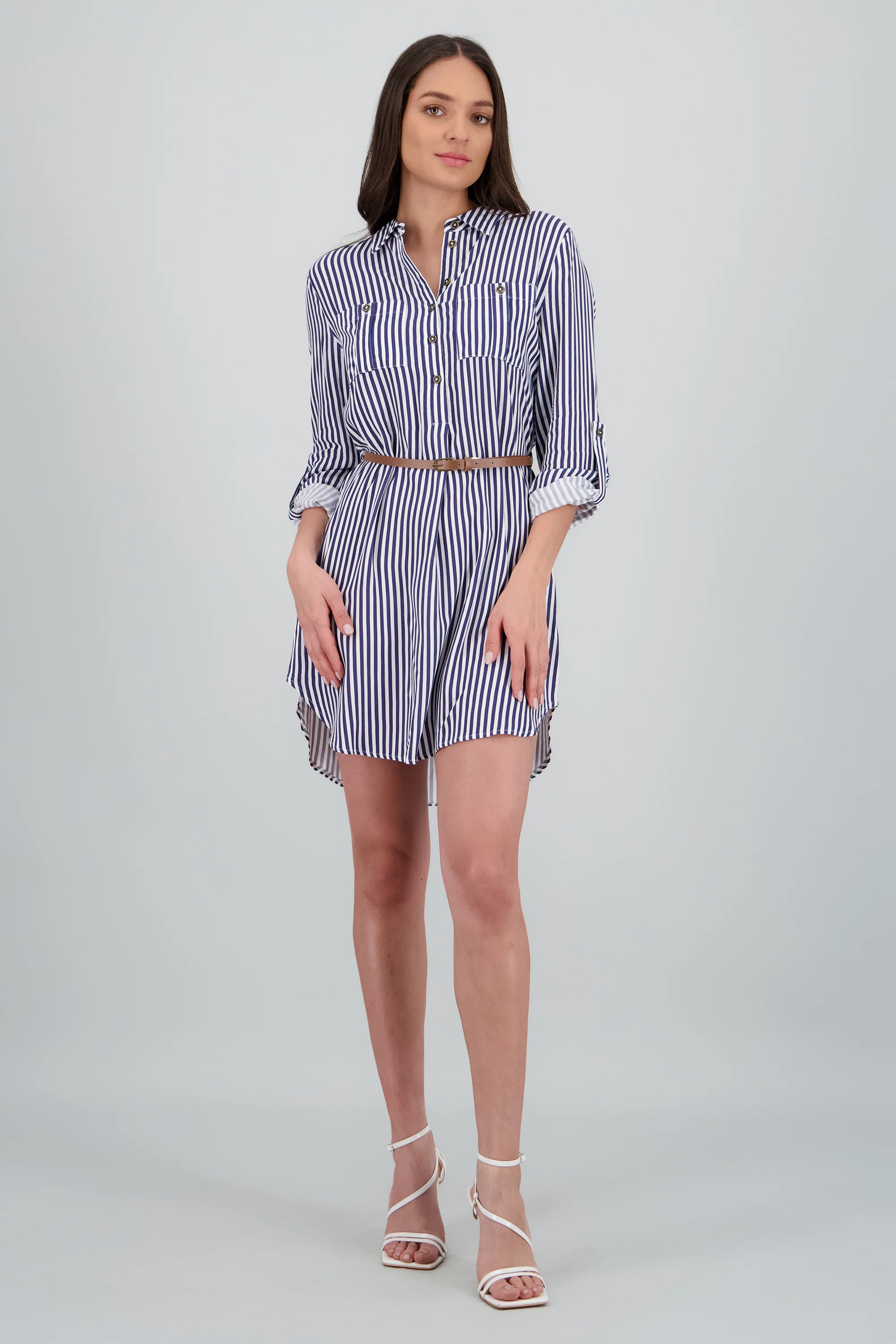 Vestido Mini Camisero Estampado Rayas