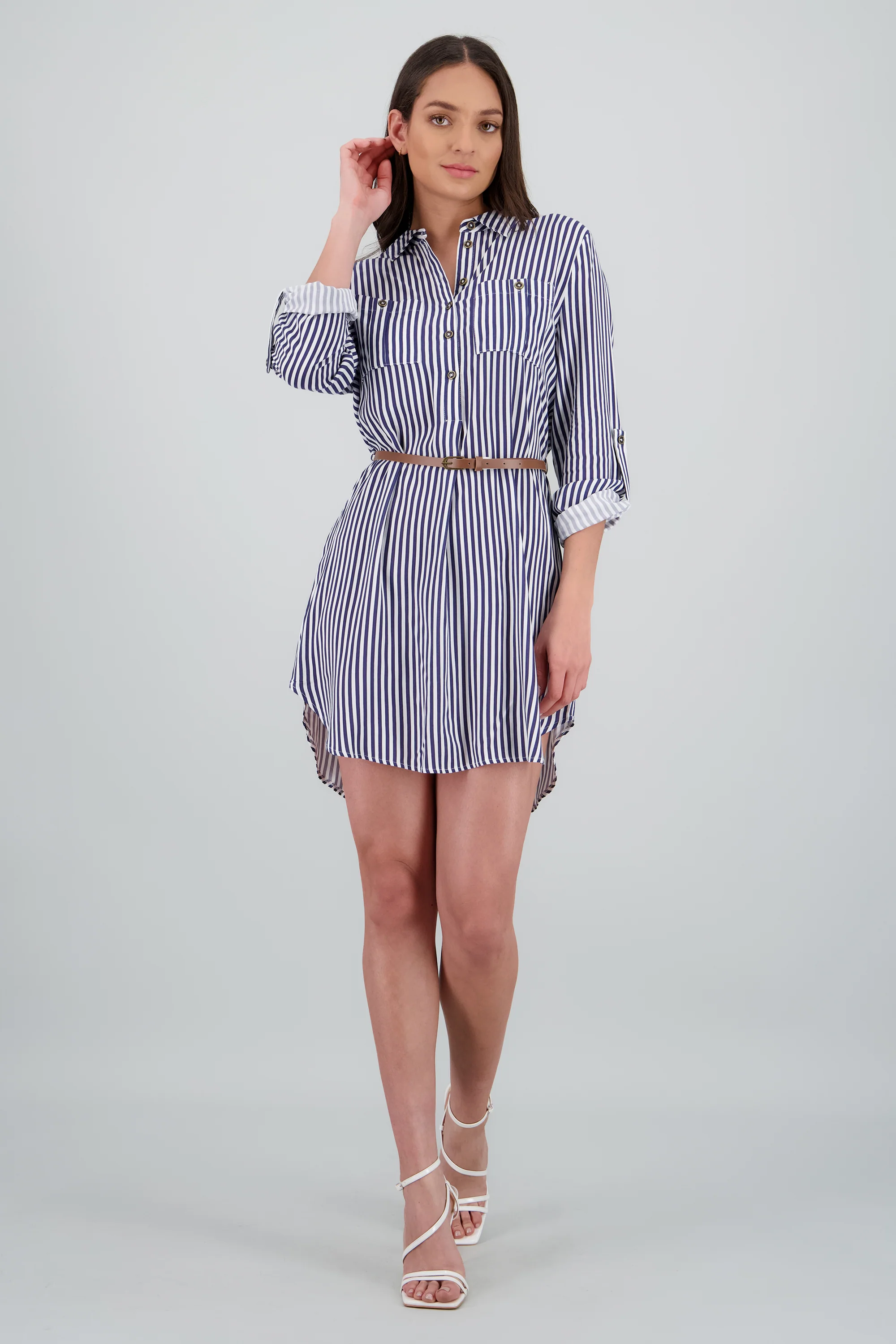 Vestido Mini Camisero Estampado Rayas - Image 2
