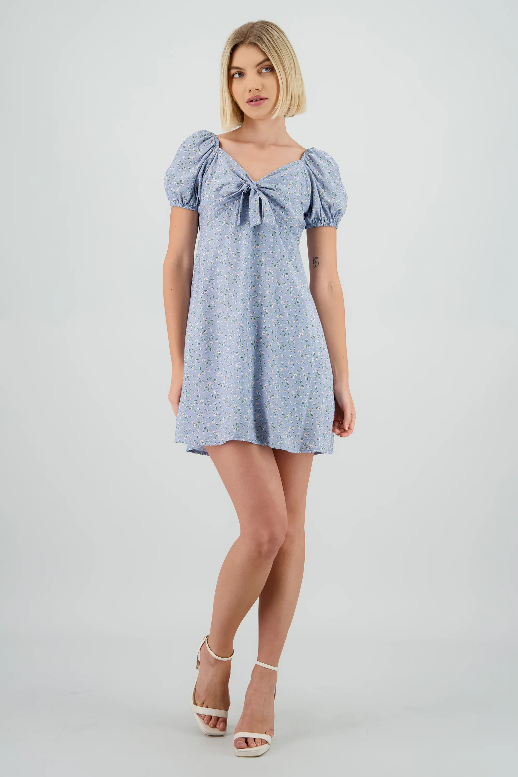 Vestido mini manga abullonada detalle moño - Image 2