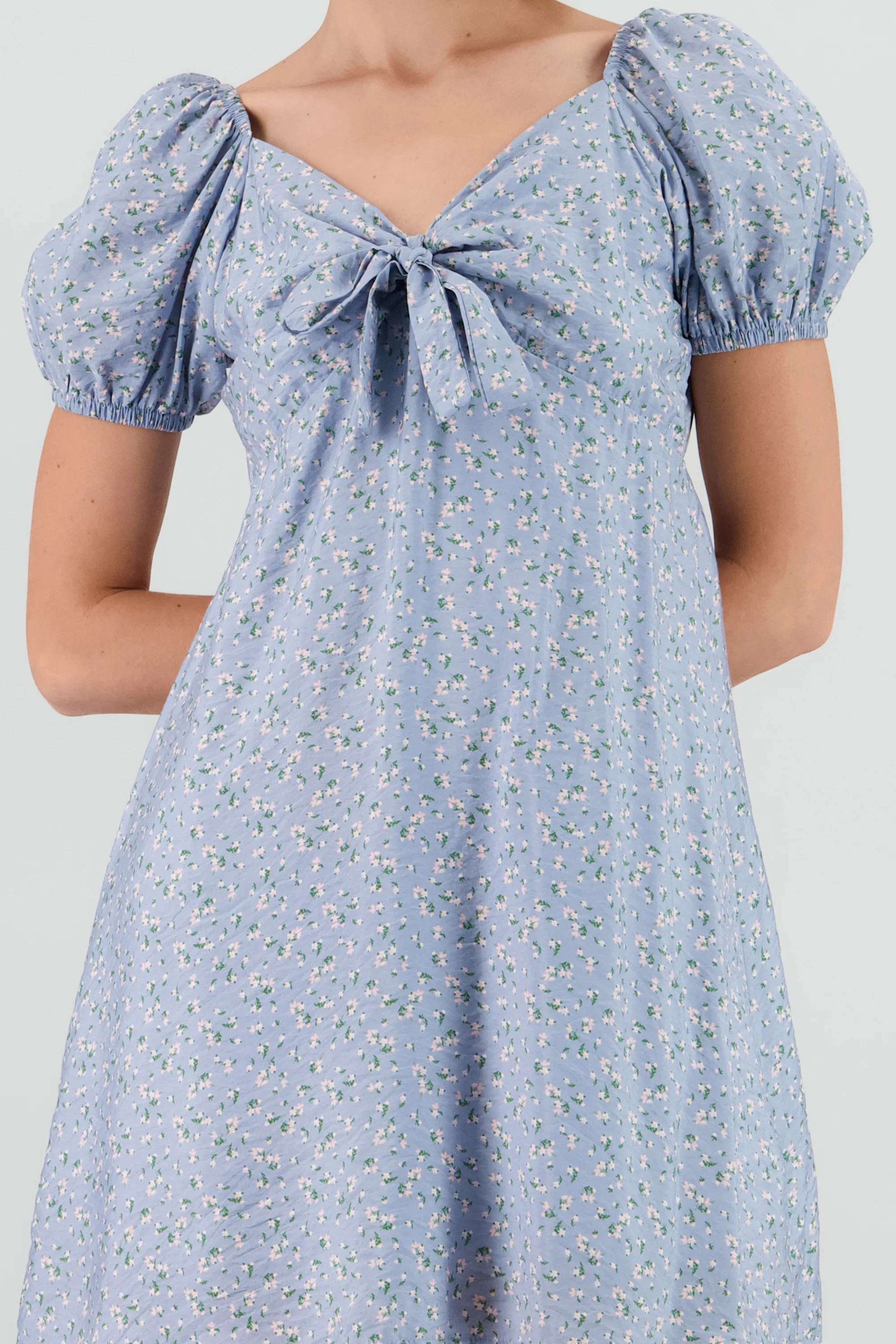 Vestido mini manga abullonada detalle moño - Image 5