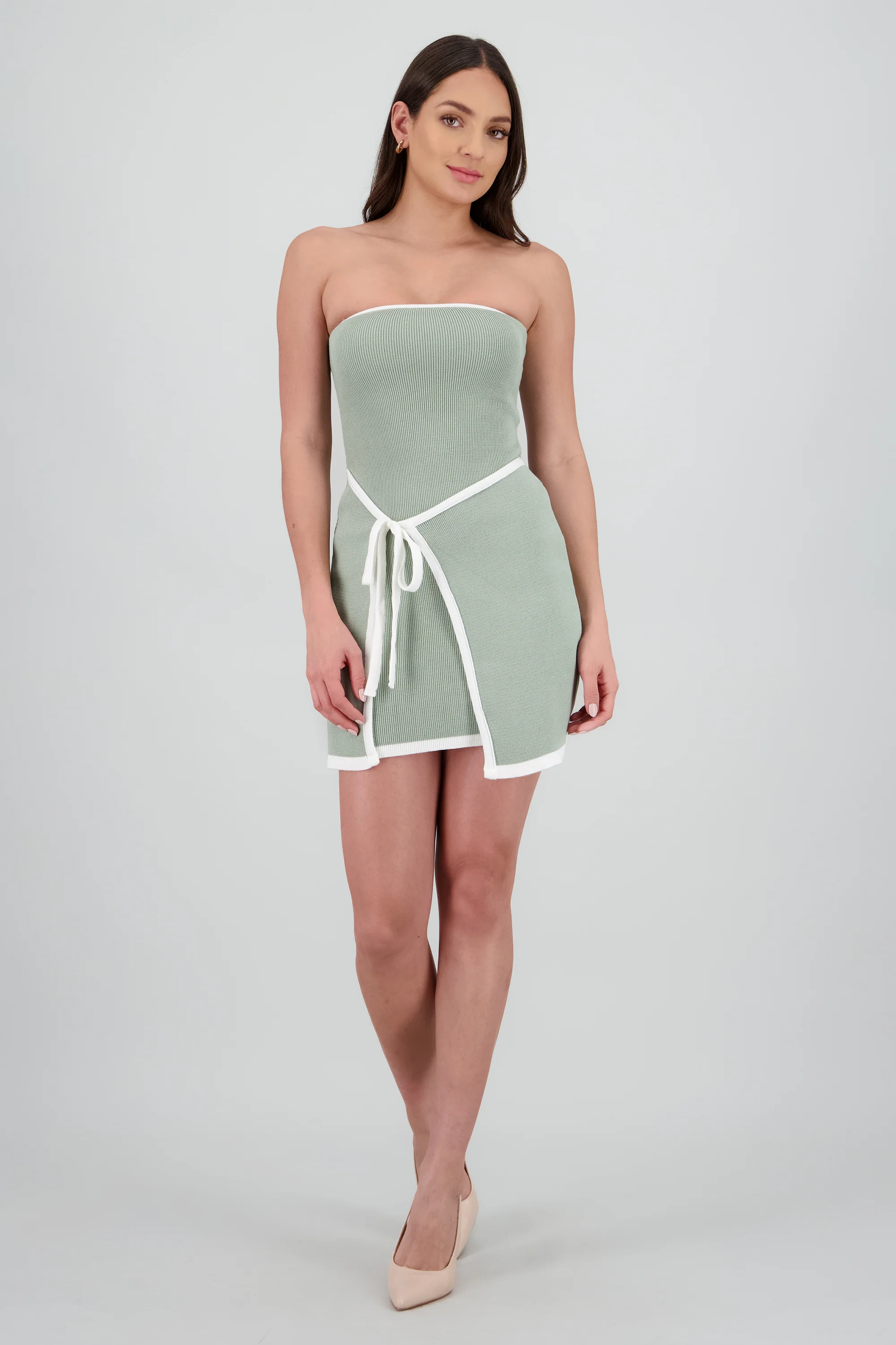 VESTIDO STRAPLESS DET CONTRASTE LAZO KNI