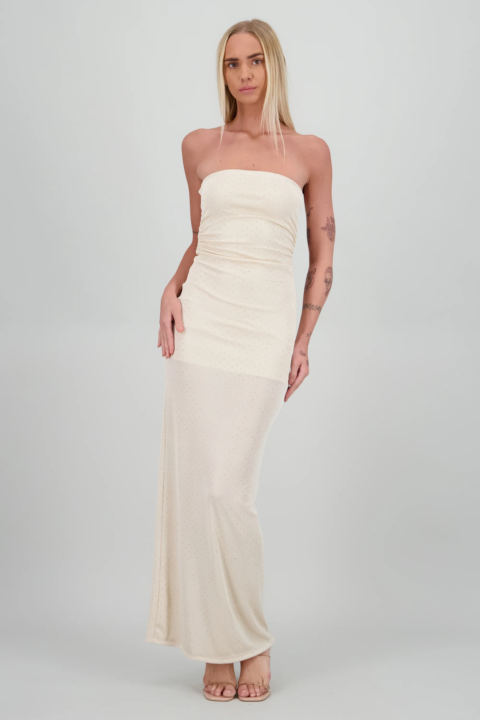 Vestido strapless detalle drapeado brillos - Image 2