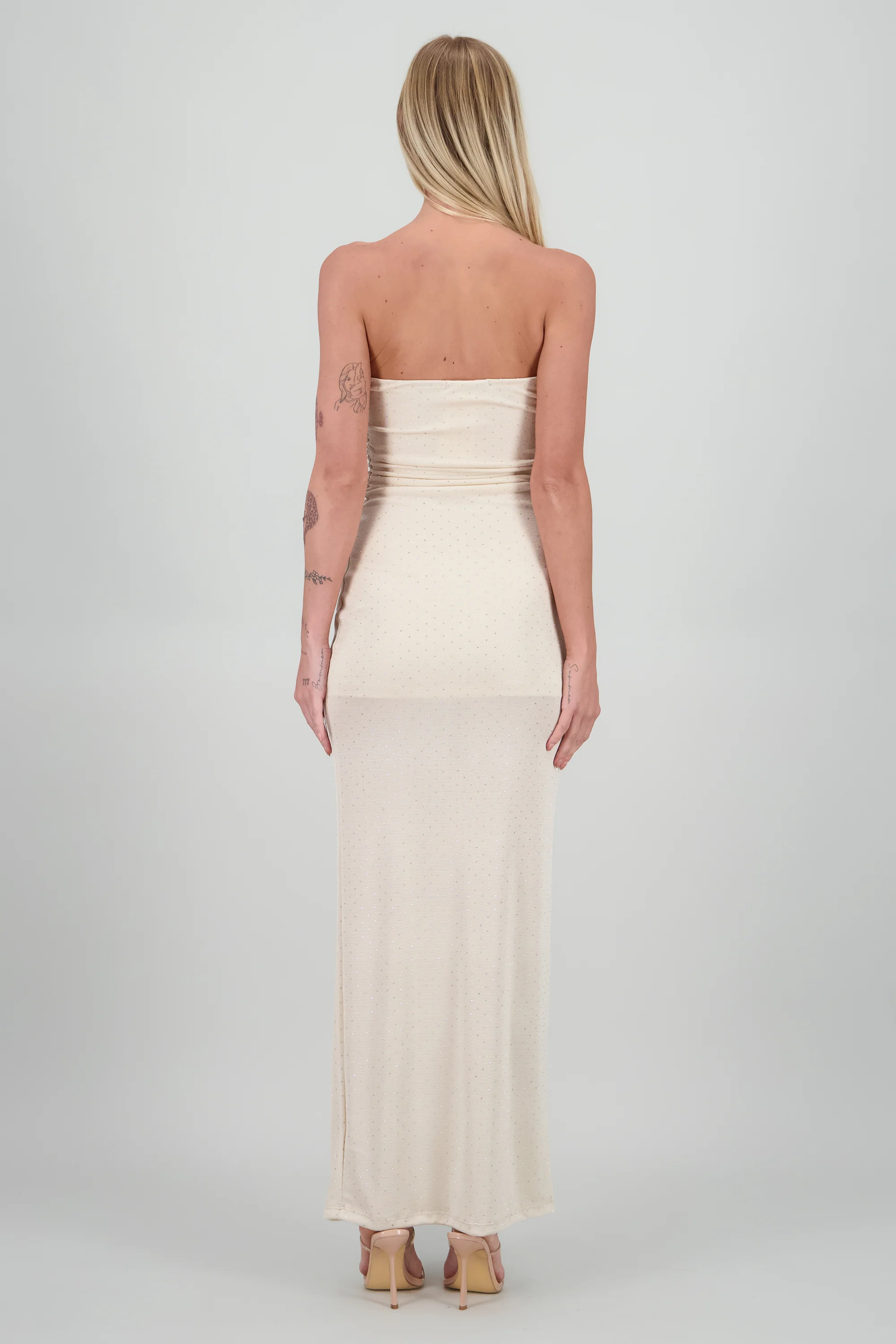 Vestido strapless detalle drapeado brillos - Image 4
