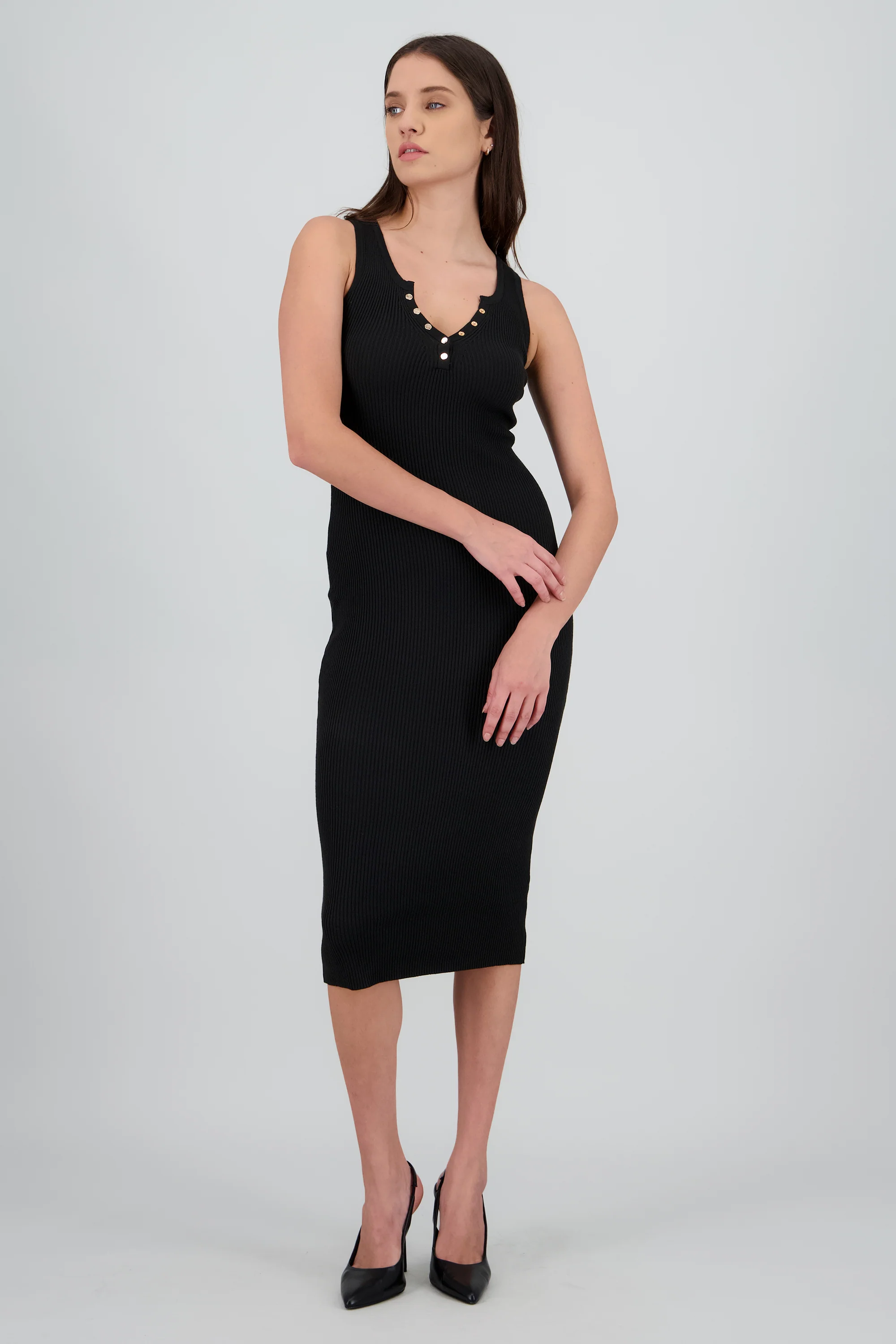 Vestido tejido liso con botones